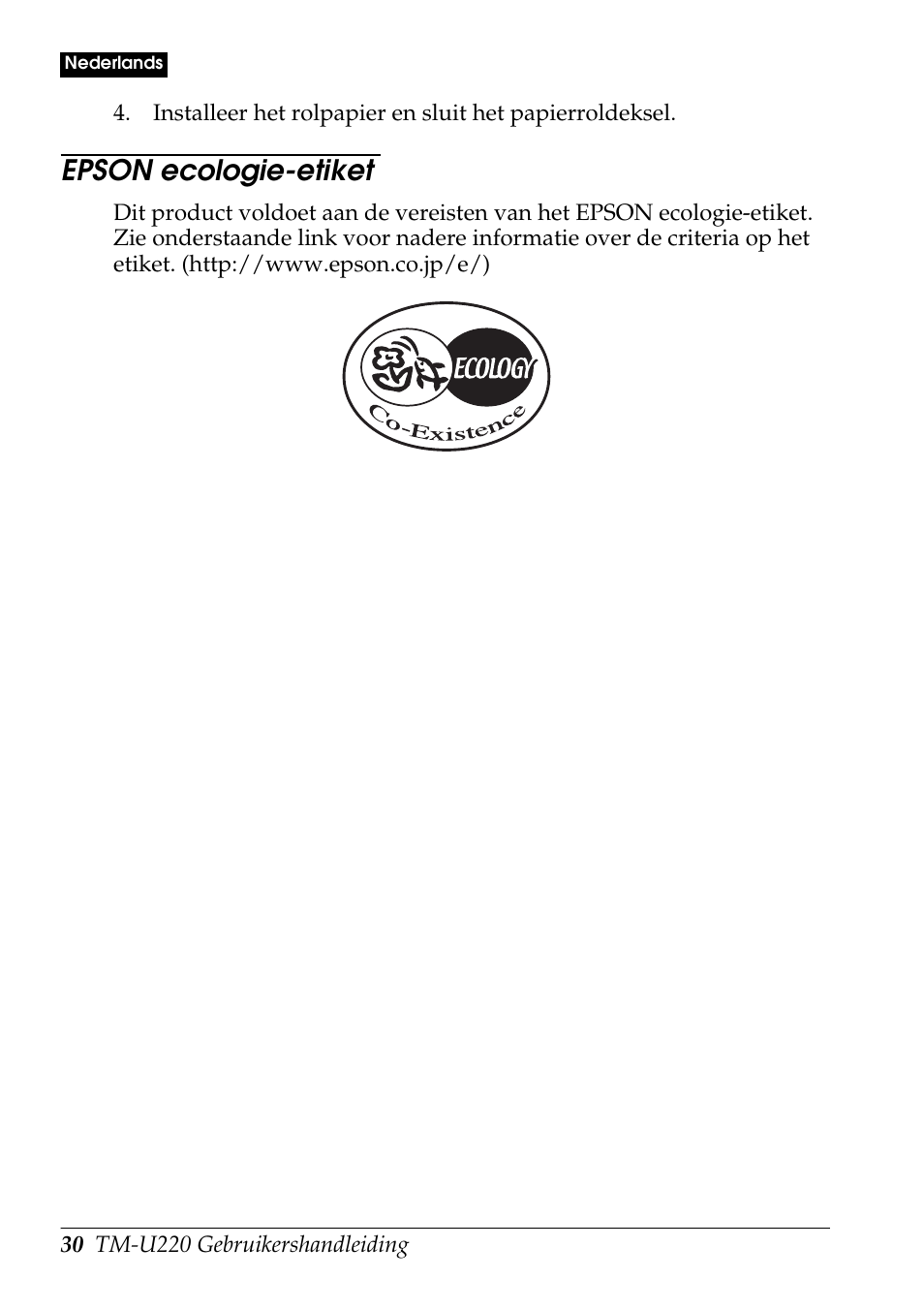 Epson ecologie-etiket | Rice Lake Epson TM-U220 Series User Manual | Page 38 / 92