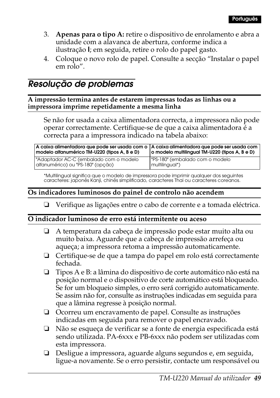 Resolução de problemas | Rice Lake Epson TM-U220 Series User Manual | Page 57 / 92