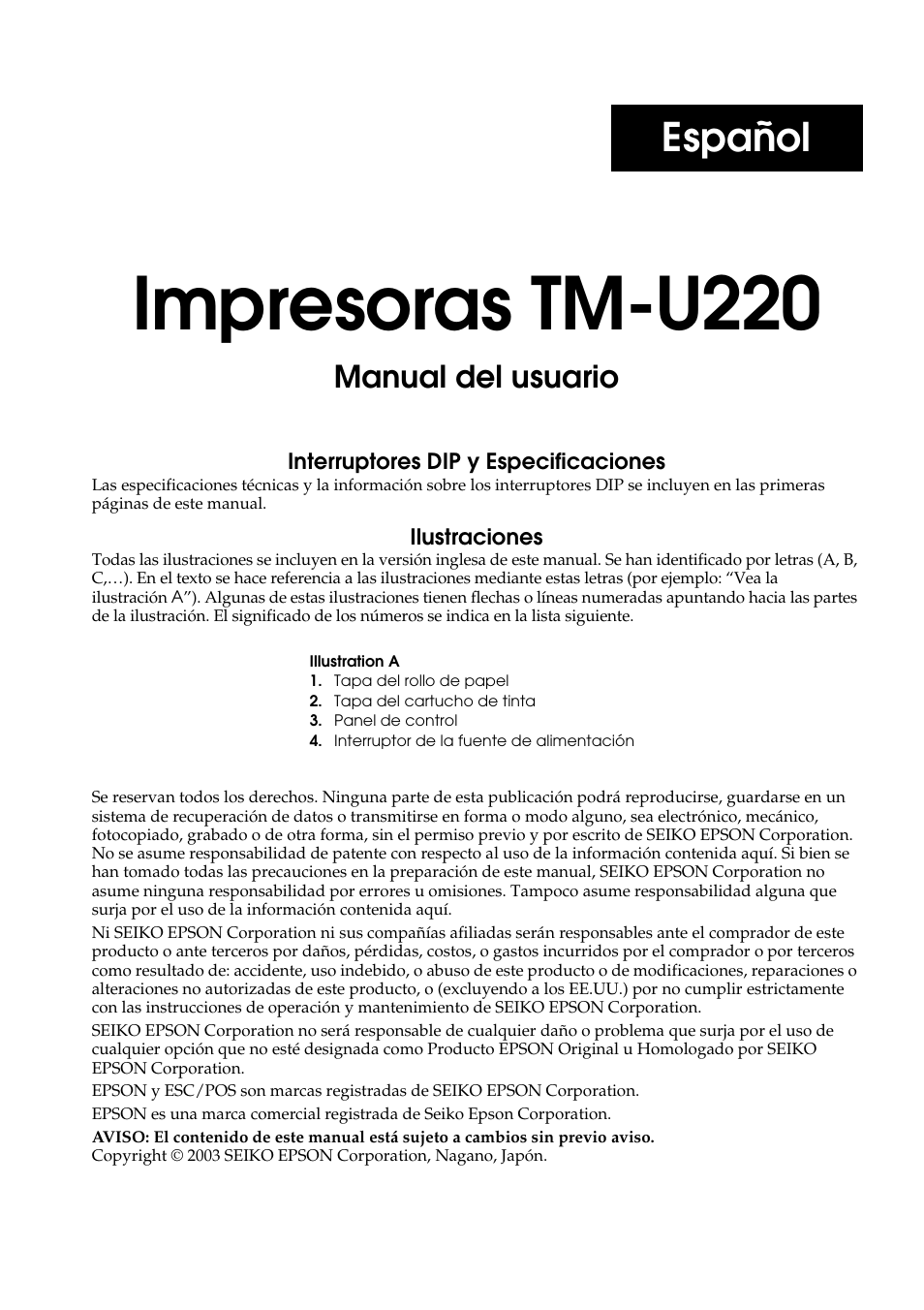 Español, Impresoras tm-u220 | Rice Lake Epson TM-U220 Series User Manual | Page 59 / 92