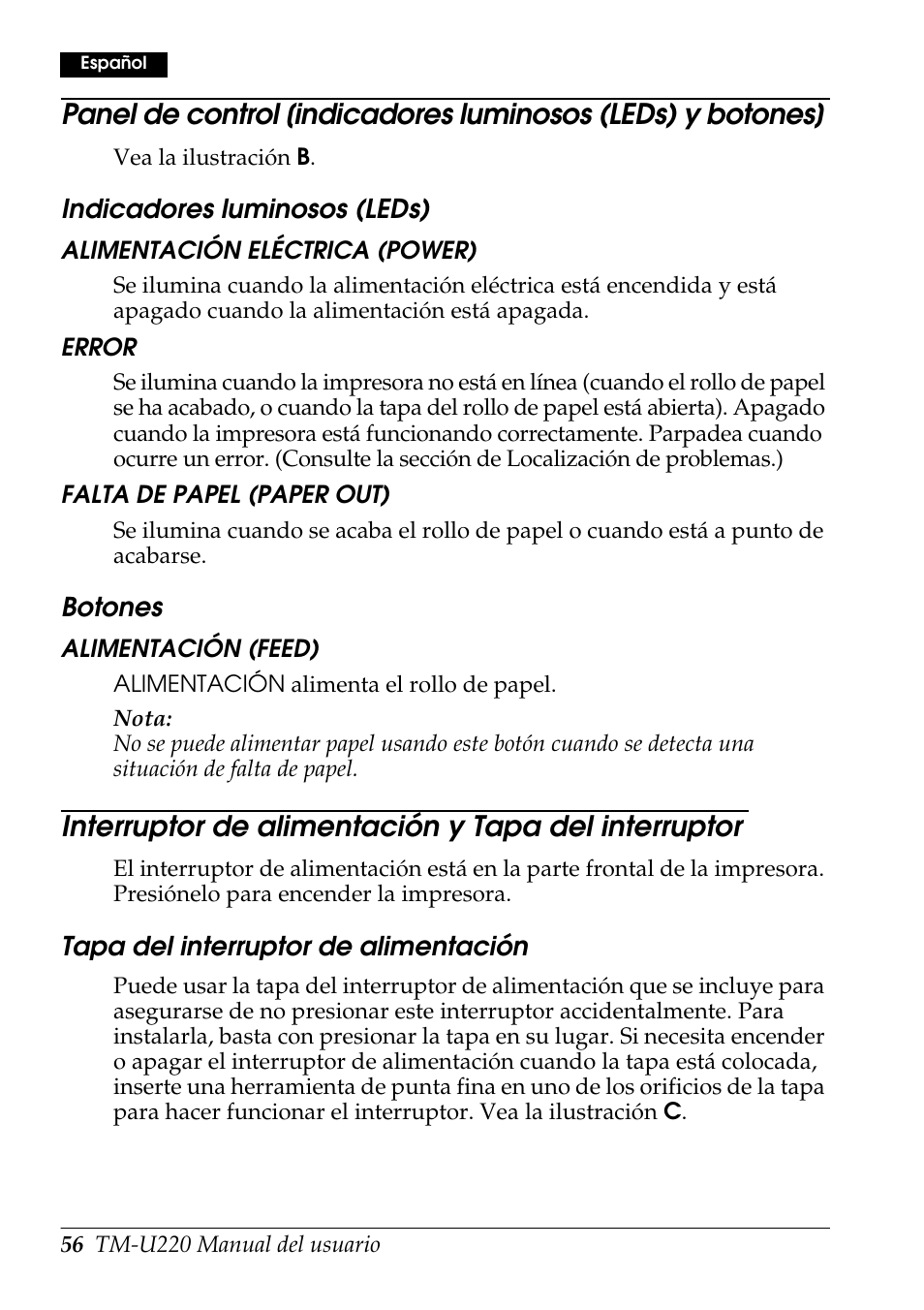 Interruptor de alimentación y tapa del interruptor | Rice Lake Epson TM-U220 Series User Manual | Page 64 / 92