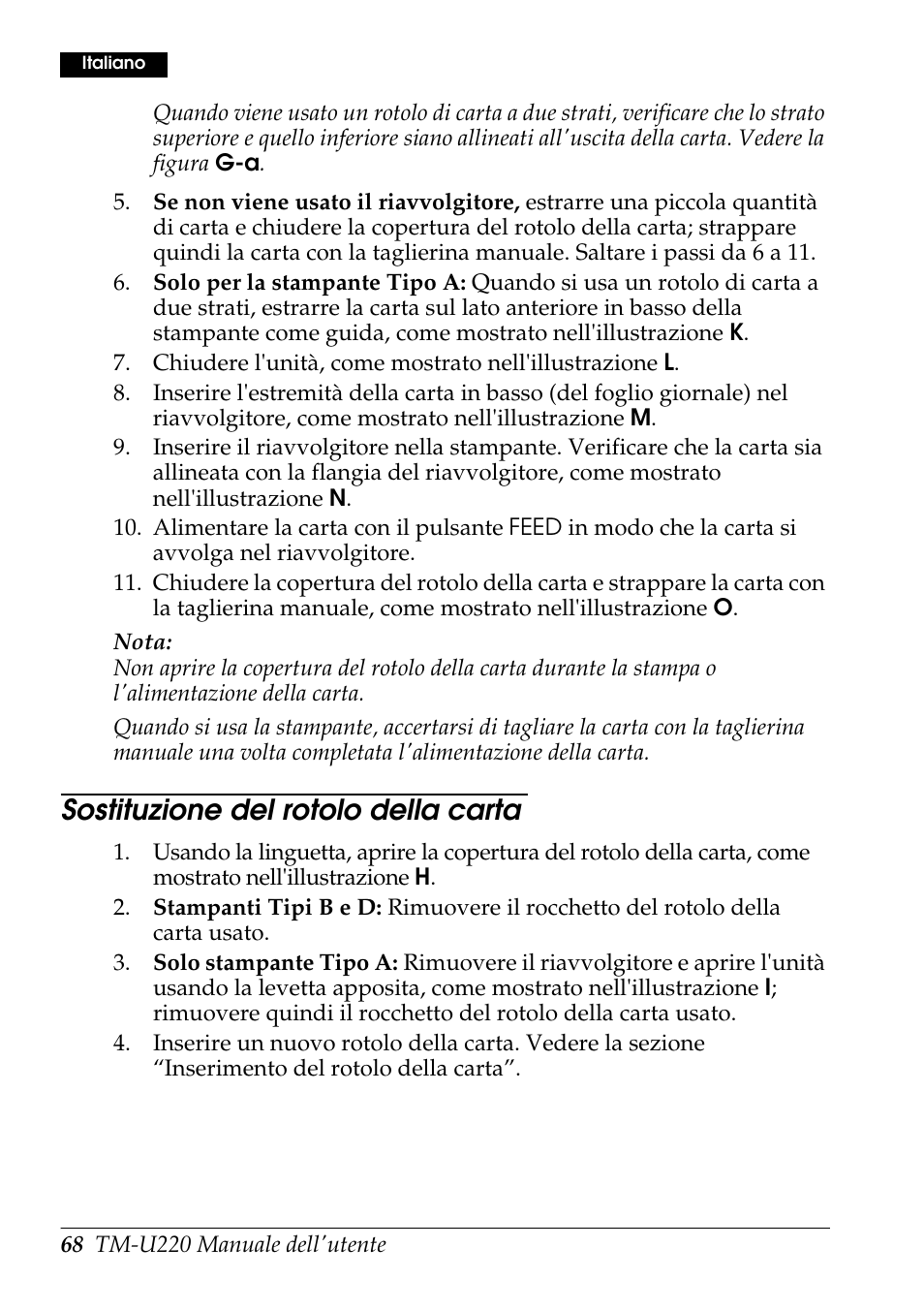 Sostituzione del rotolo della carta | Rice Lake Epson TM-U220 Series User Manual | Page 76 / 92