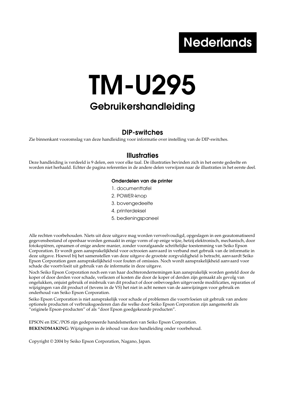 Tm-u295, Nederlands, Gebruikershandleiding | Rice Lake EPSON TM-U295 User Manual | Page 17 / 72