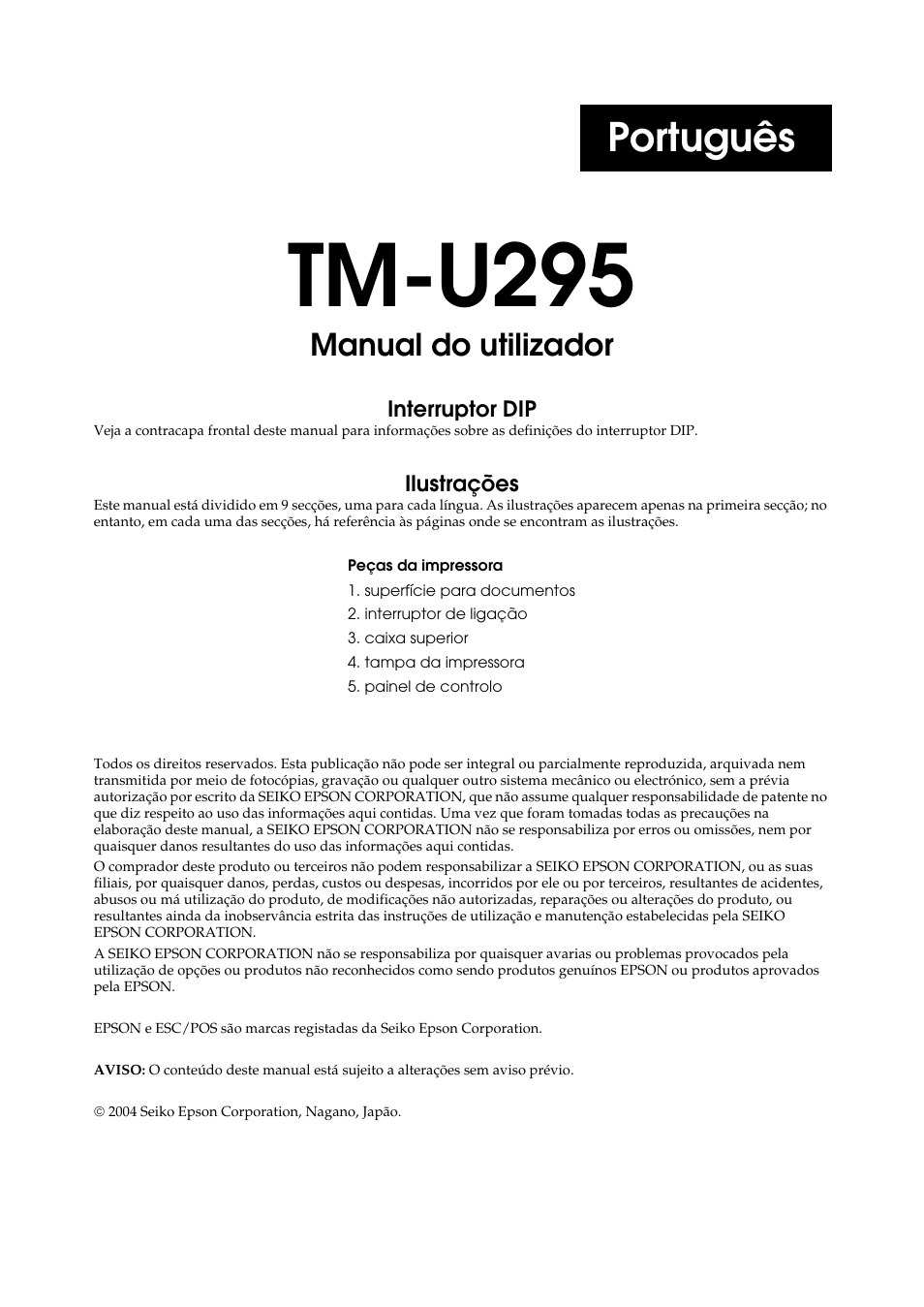 Tm-u295, Português, Manual do utilizador | Rice Lake EPSON TM-U295 User Manual | Page 33 / 72