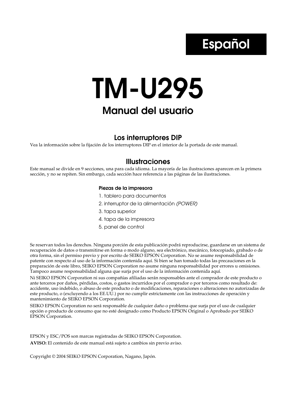 Tm-u295, Español, Manual del usuario | Rice Lake EPSON TM-U295 User Manual | Page 41 / 72