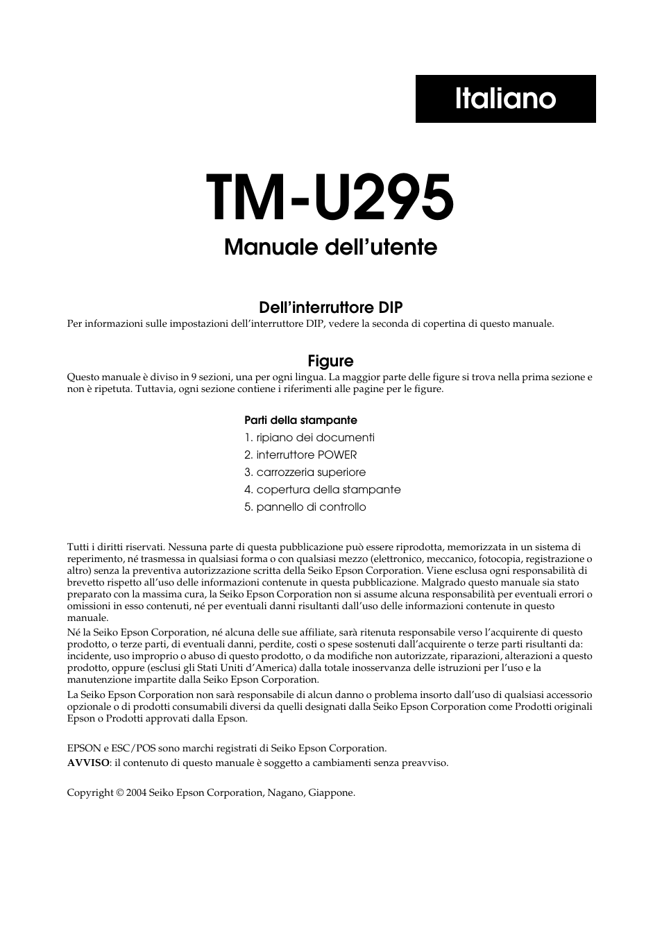 Tm-u295, Italiano, Manuale dell’utente | Rice Lake EPSON TM-U295 User Manual | Page 49 / 72