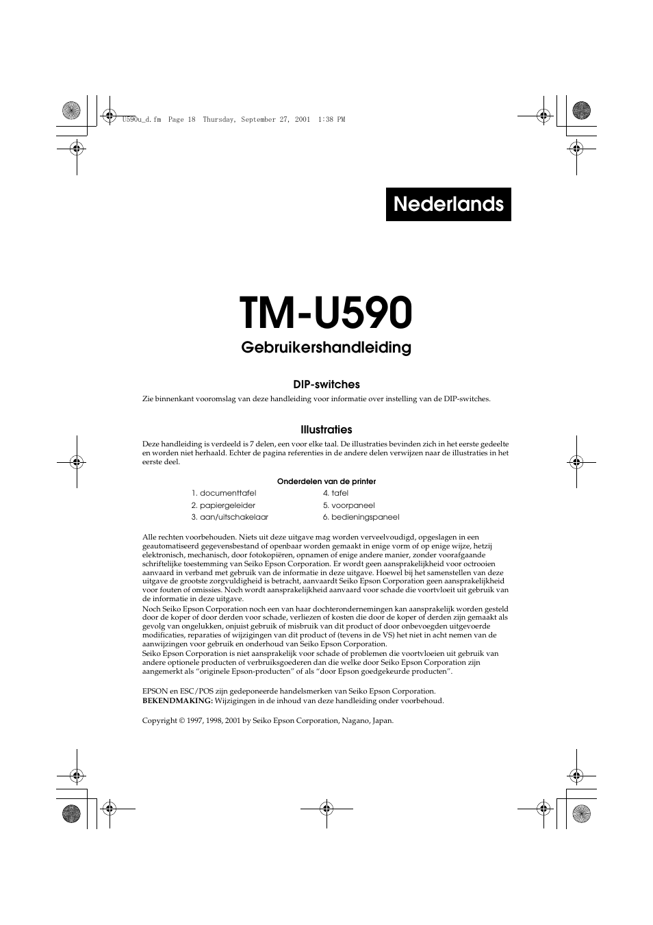 Gebruikershandleiding, Tm-u590, Nederlands | Rice Lake EPSON TM-U590 User Manual | Page 18 / 56