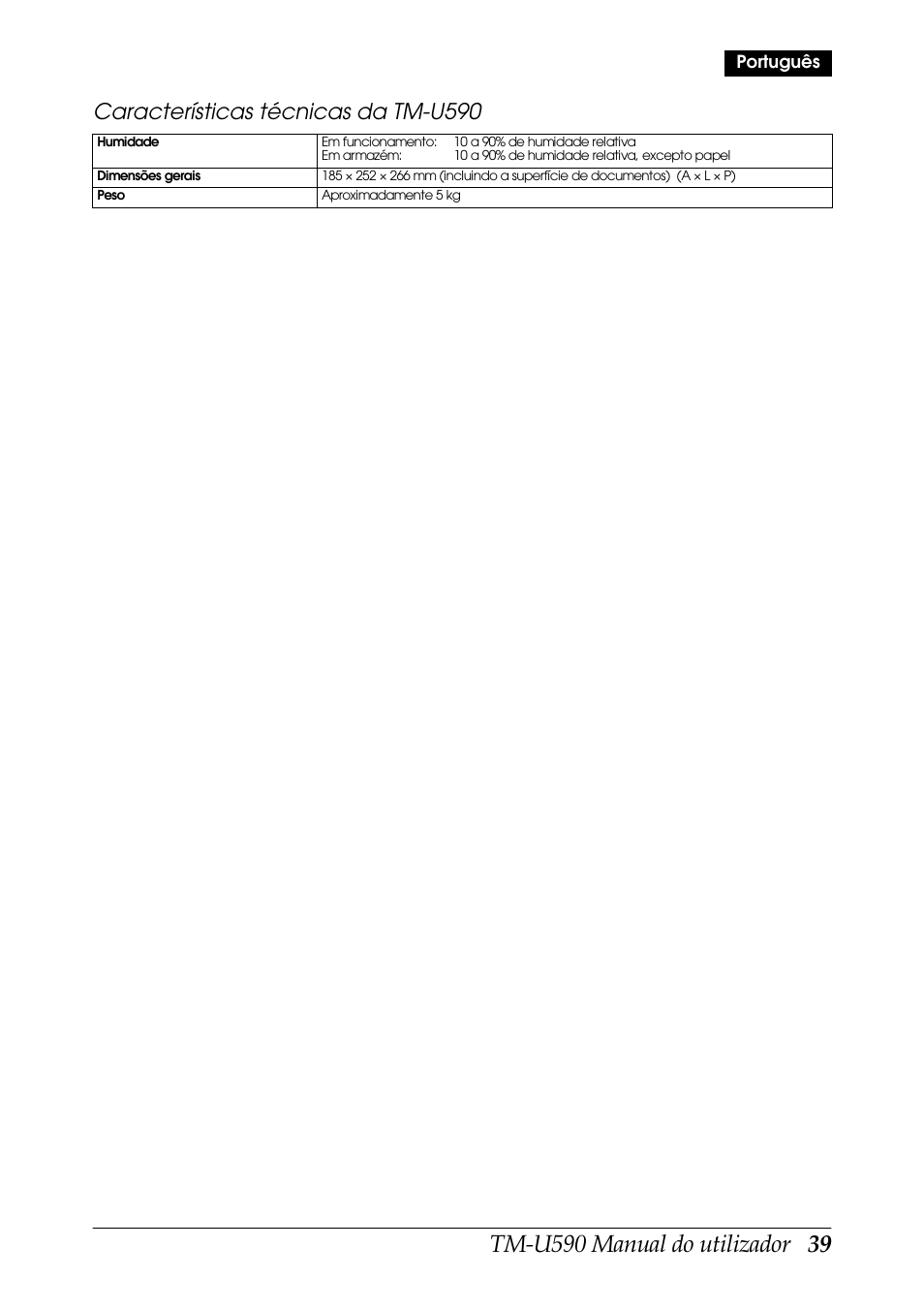 Características técnicas da tm-u590 | Rice Lake EPSON TM-U590 User Manual | Page 39 / 56