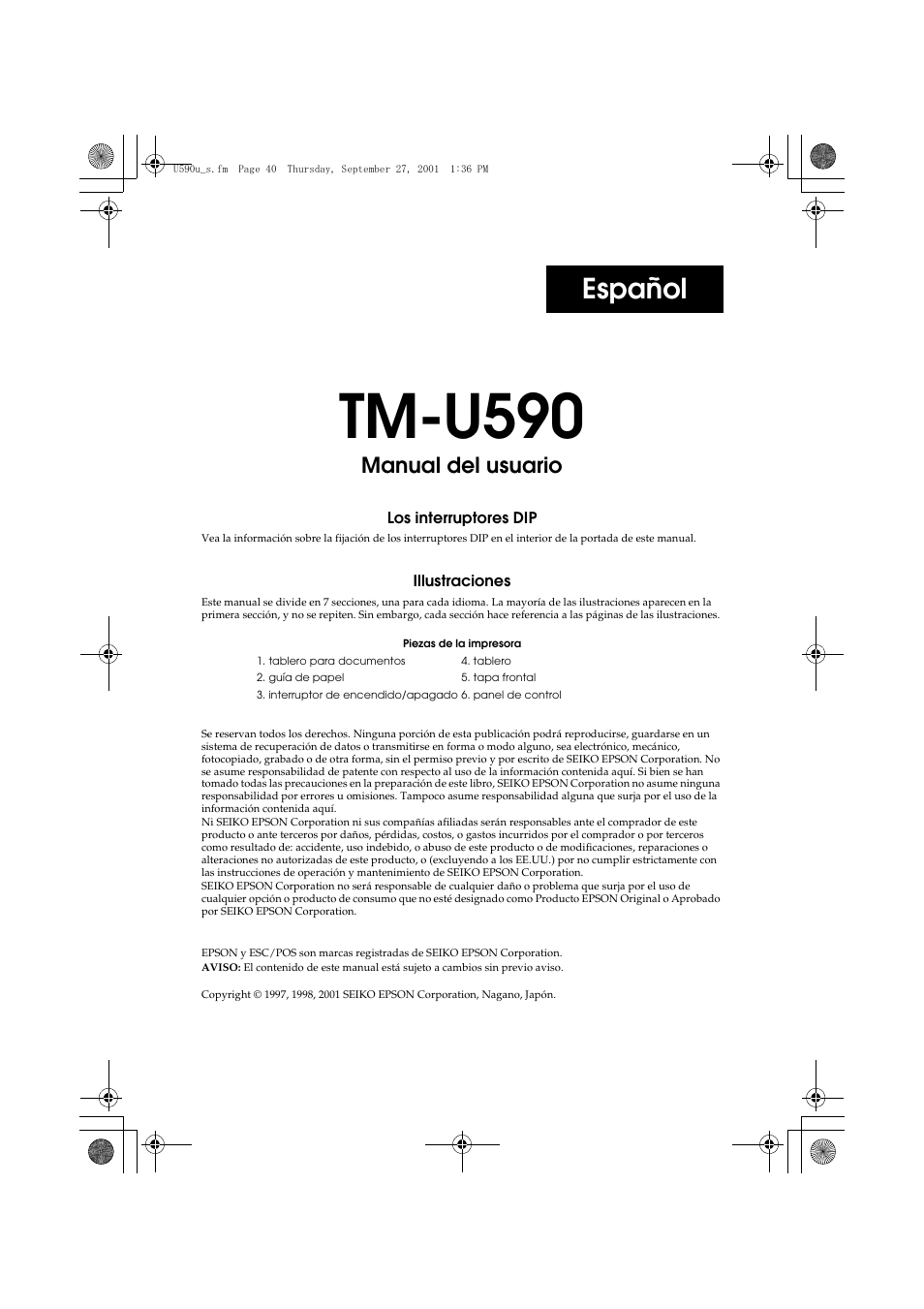 Manual del usuario, Tm-u590, Español | Rice Lake EPSON TM-U590 User Manual | Page 40 / 56