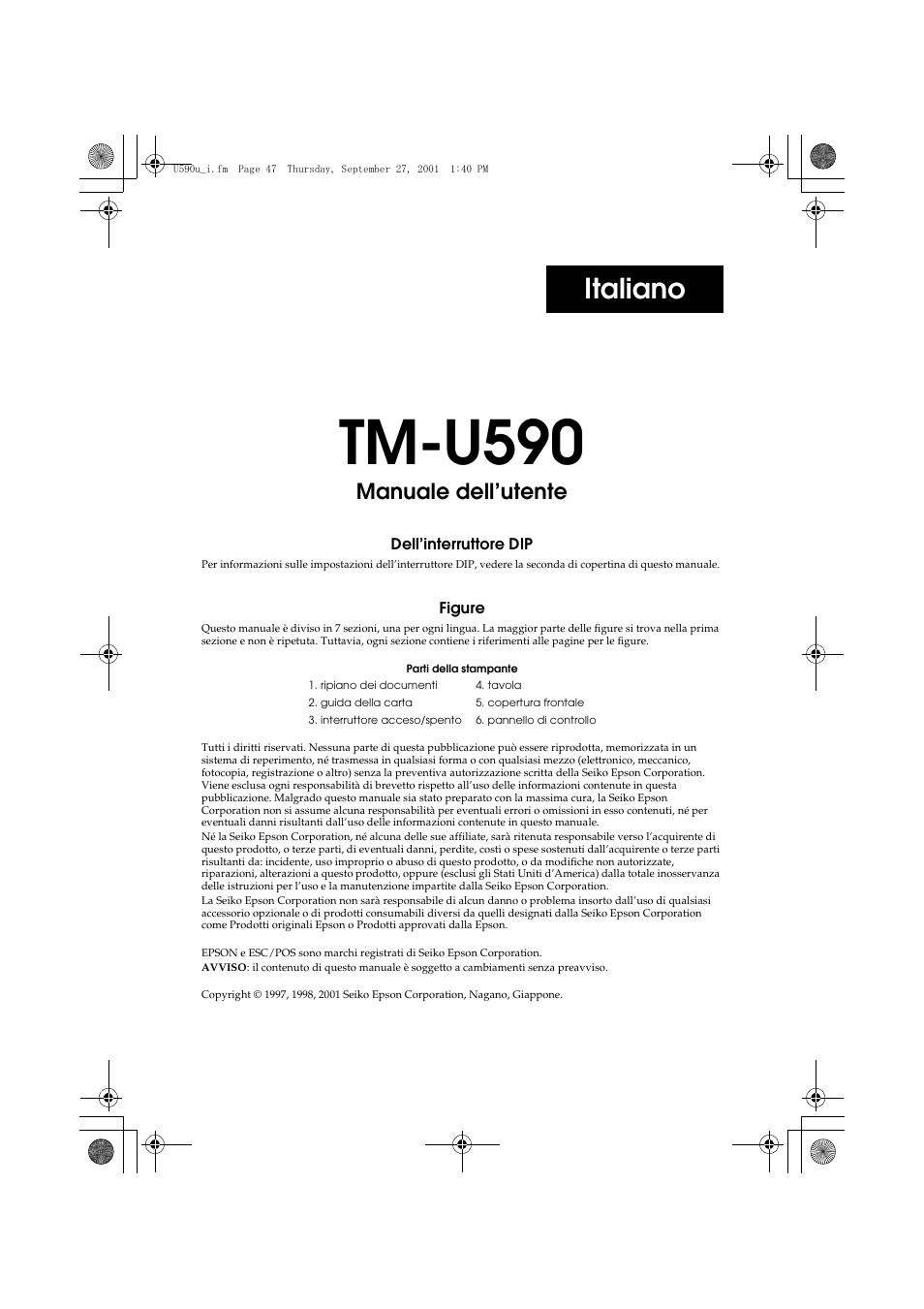 Manuale dell’utente, Tm-u590, Italiano | Rice Lake EPSON TM-U590 User Manual | Page 47 / 56