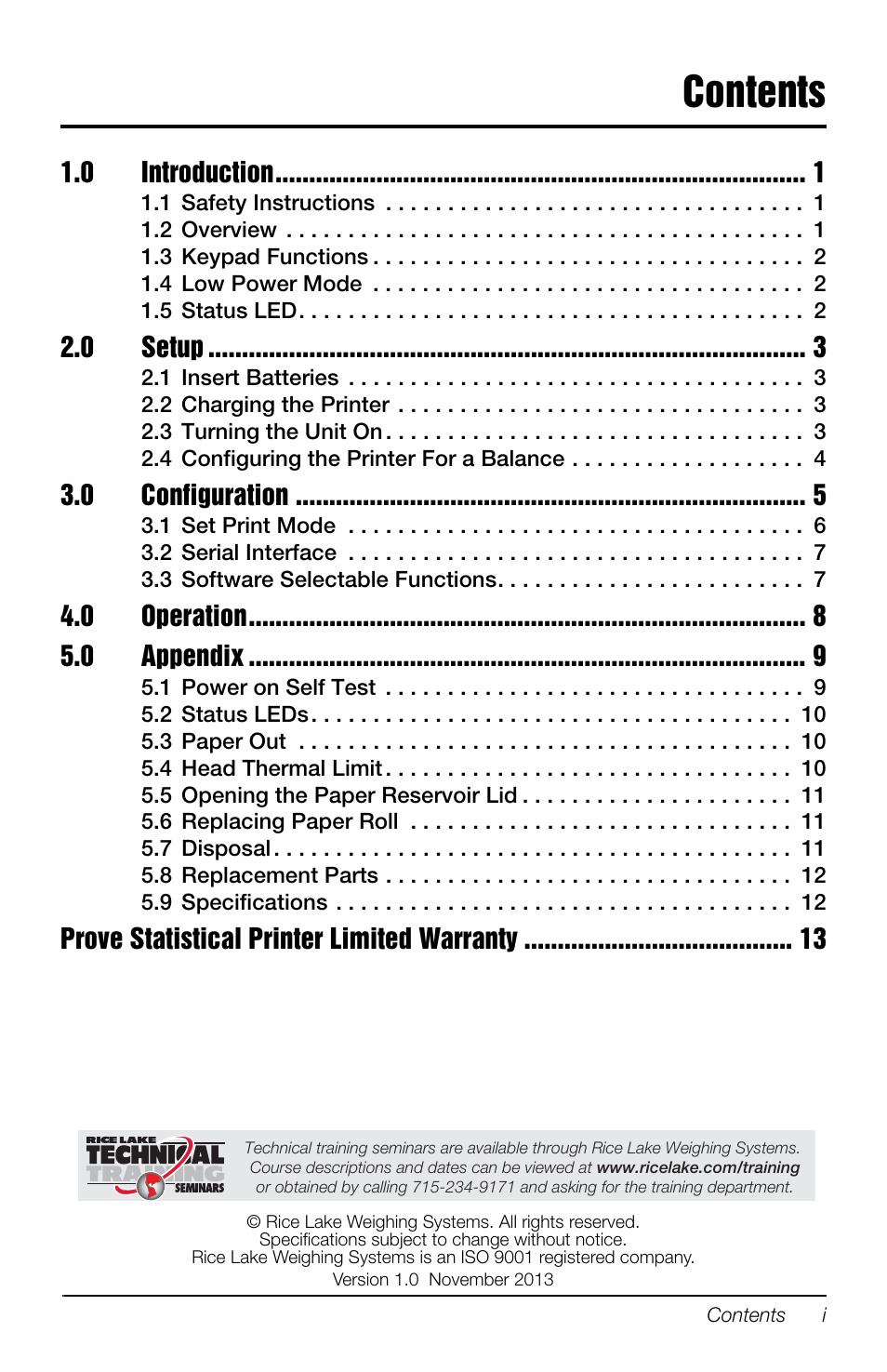 Rice Lake Prove Statistical Printer User Manual | Page 3 / 20