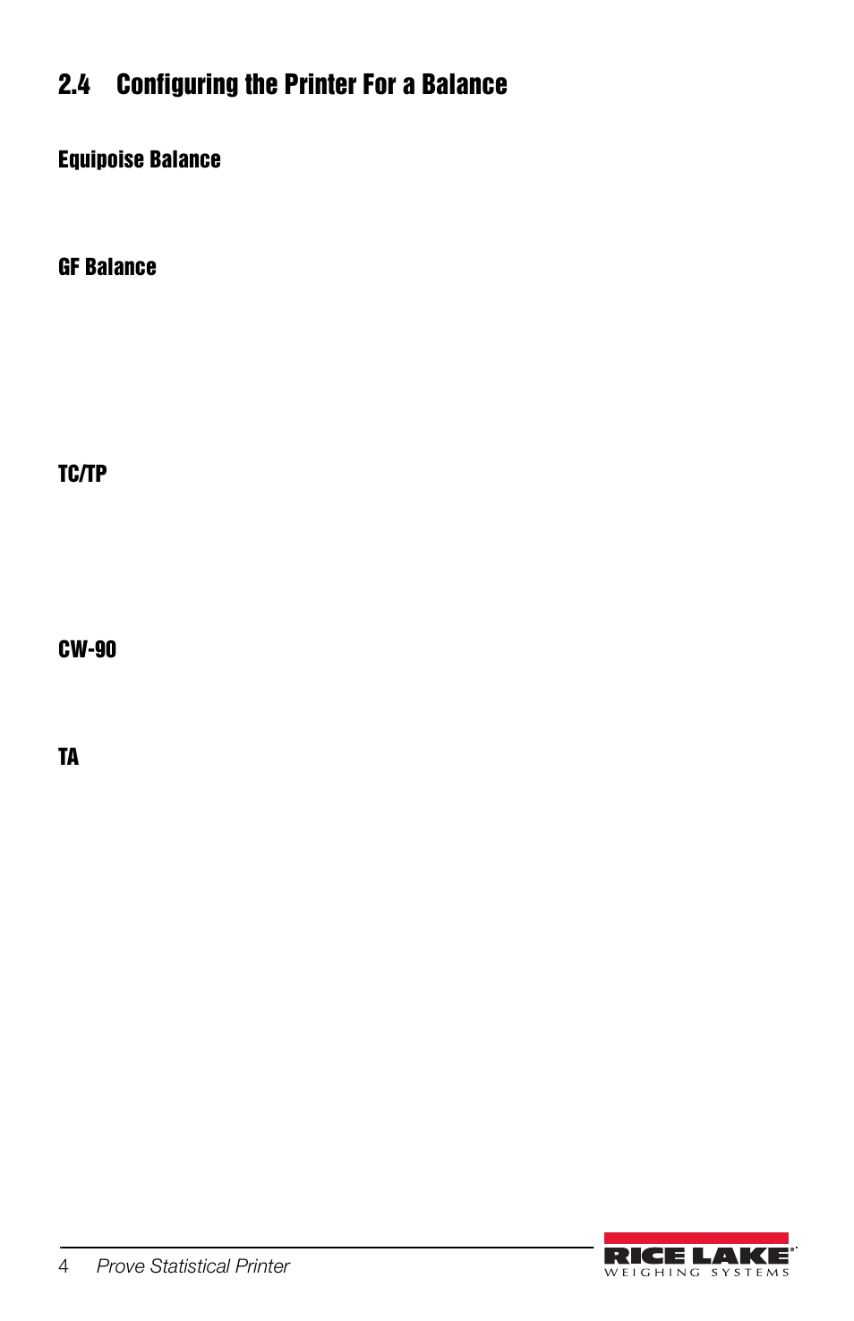 4 configuring the printer for a balance | Rice Lake Prove Statistical Printer User Manual | Page 8 / 20