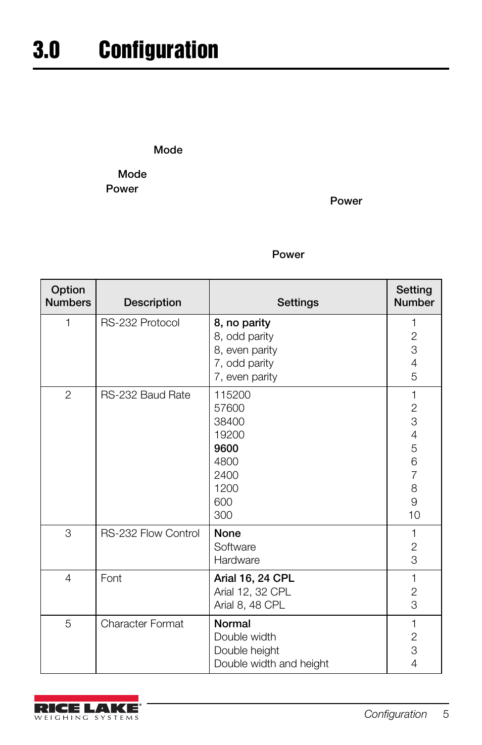 0 configuration, Configuration | Rice Lake Prove Statistical Printer User Manual | Page 9 / 20