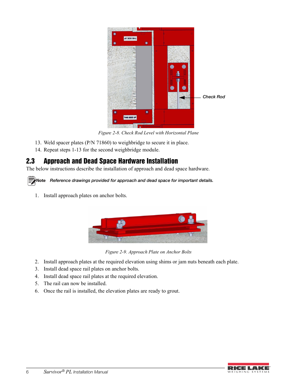 3 approach and dead space hardware installation | Rice Lake SURVIVOR PL Rail Scale User Manual | Page 10 / 18