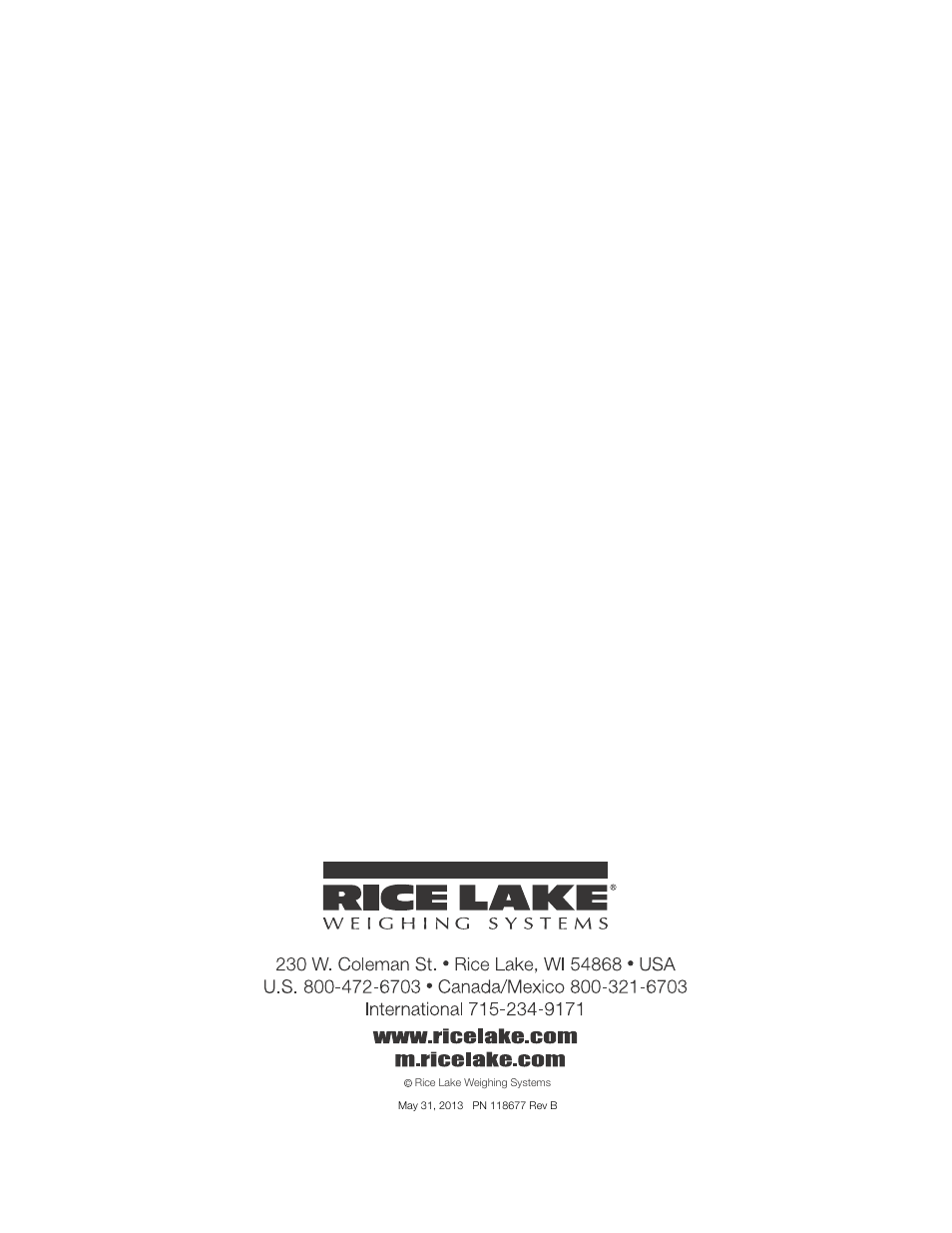 Rice Lake SURVIVOR PL Rail Scale User Manual | Page 18 / 18