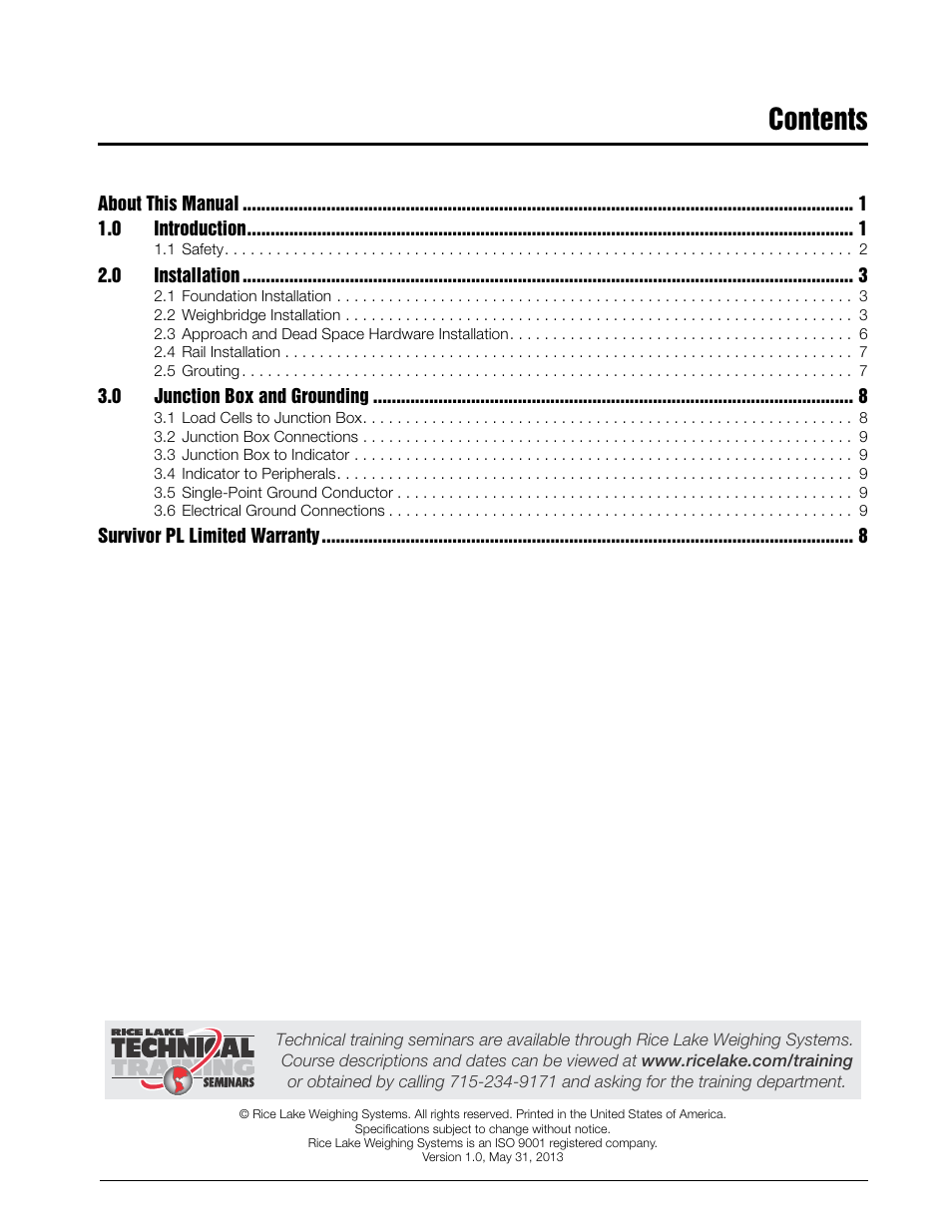 Rice Lake SURVIVOR PL Rail Scale User Manual | Page 3 / 18