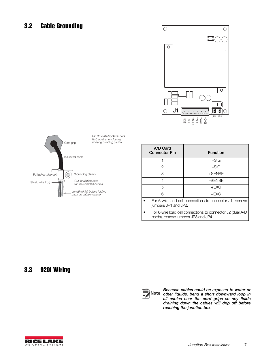 2 cable grounding, 3 920i wiring, 2 cable grounding 3.3 920i wiring | Rice Lake RailBoss Rail Scales - Installation Manual User Manual | Page 11 / 22