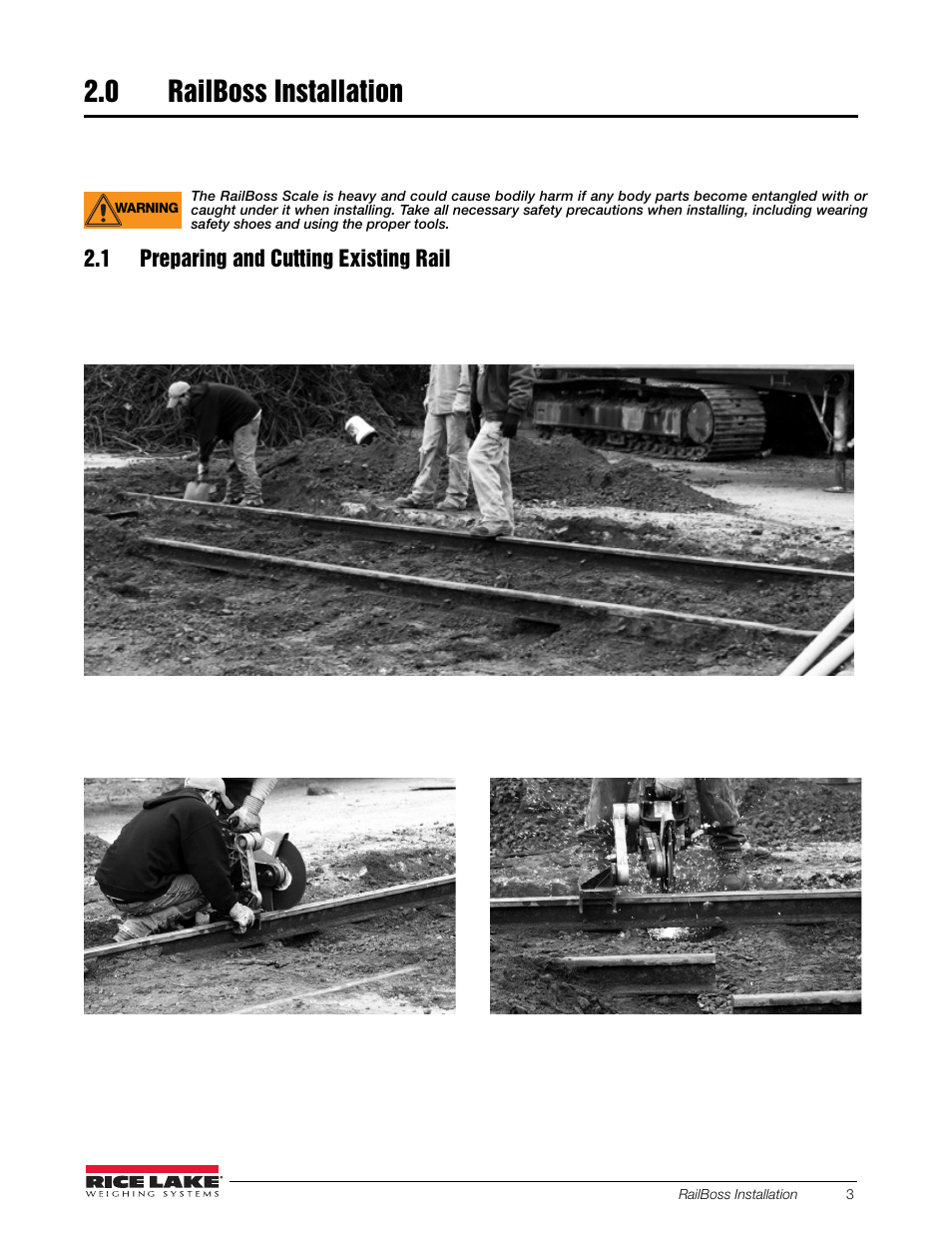 0 railboss installation, 1 preparing and cutting existing rail, Railboss installation | Rice Lake RailBoss Rail Scales - Installation Manual User Manual | Page 7 / 22