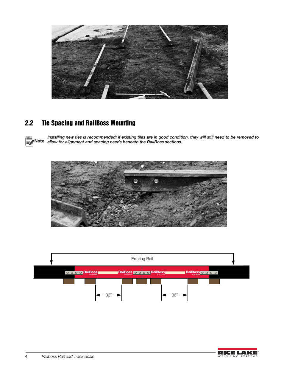 2 tie spacing and railboss mounting | Rice Lake RailBoss Rail Scales - Installation Manual User Manual | Page 8 / 22