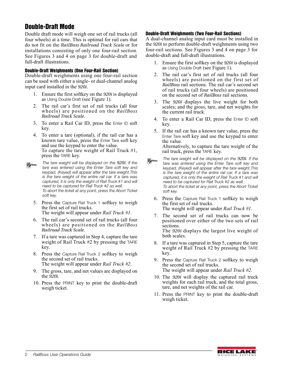Double-draft mode, Double-draft weighments (one four-rail section), Double-draft weighments (two four-rail sections) | Rice Lake RailBoss Rail Scales - User Operations Guide User Manual | Page 2 / 3