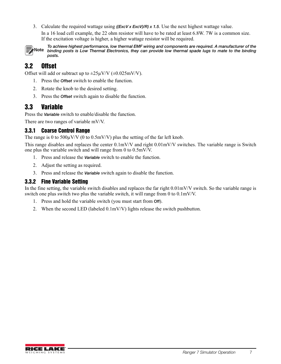 2 offset, 3 variable, 1 coarse control range | 2 fine variable setting, 2 offset 3.3 variable, Coarse control range, Fine variable setting | Rice Lake Simulators User Manual | Page 11 / 16