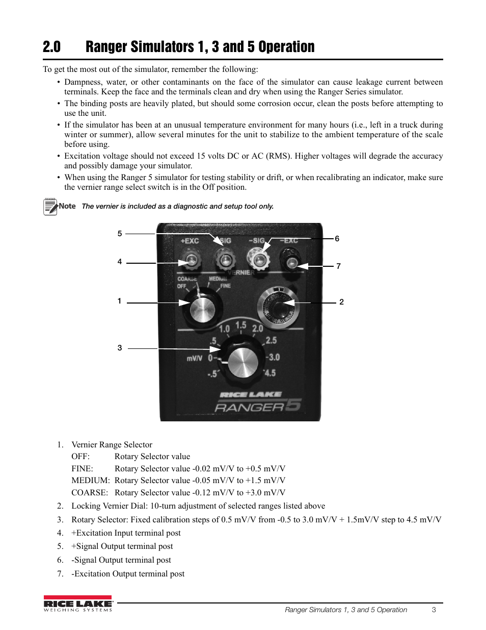 0 ranger simulators 1, 3 and 5 operation, Ranger simulators 1, 3 and 5 operation | Rice Lake Simulators User Manual | Page 7 / 16