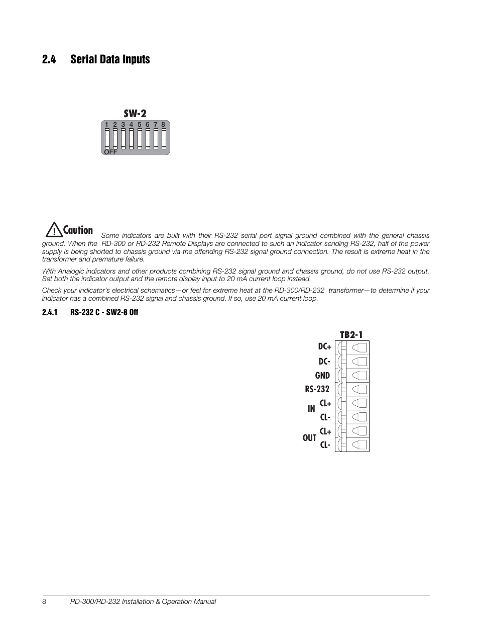 Aution, 4 serial data inputs | Rice Lake RD-300 Remote Display User Manual | Page 10 / 22