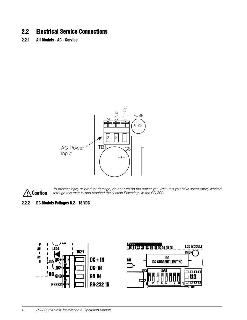 Aution, 2 electrical service connections | Rice Lake RD-300 Remote Display User Manual | Page 6 / 22