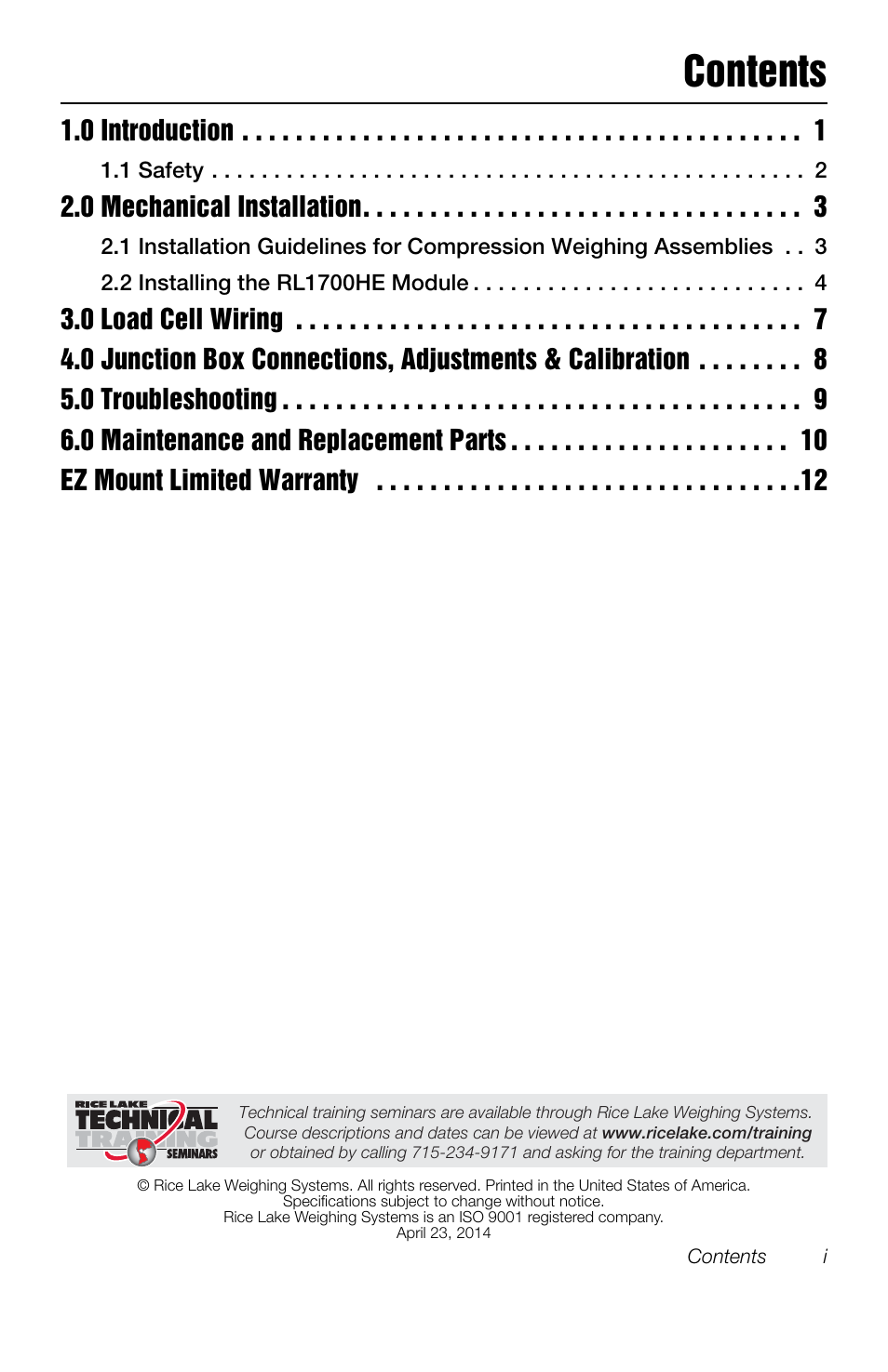 Rice Lake SURVIVOR 1700HE Weigh Module Kit User Manual | Page 3 / 20