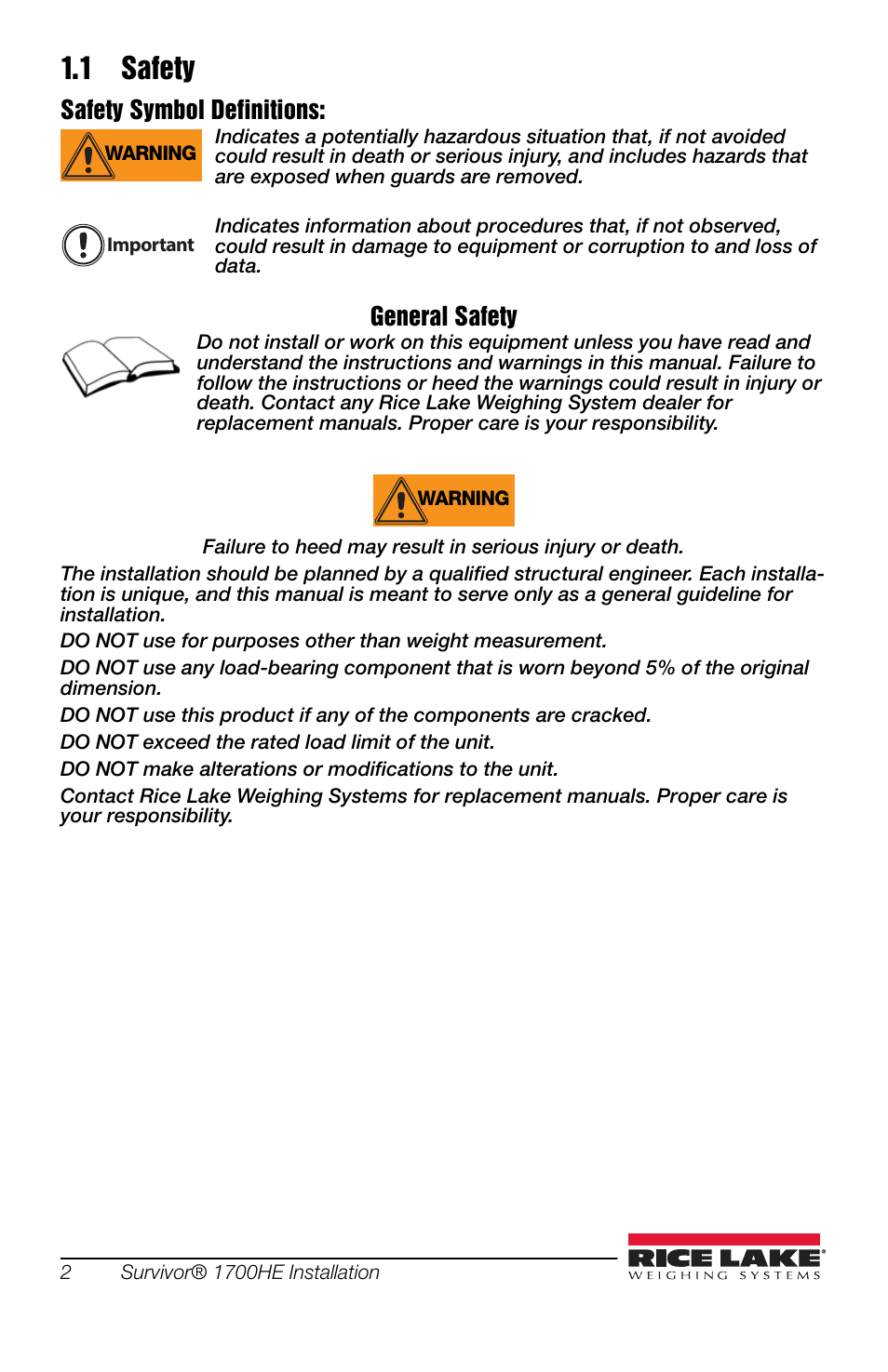 1 safety | Rice Lake SURVIVOR 1700HE Weigh Module Kit User Manual | Page 6 / 20