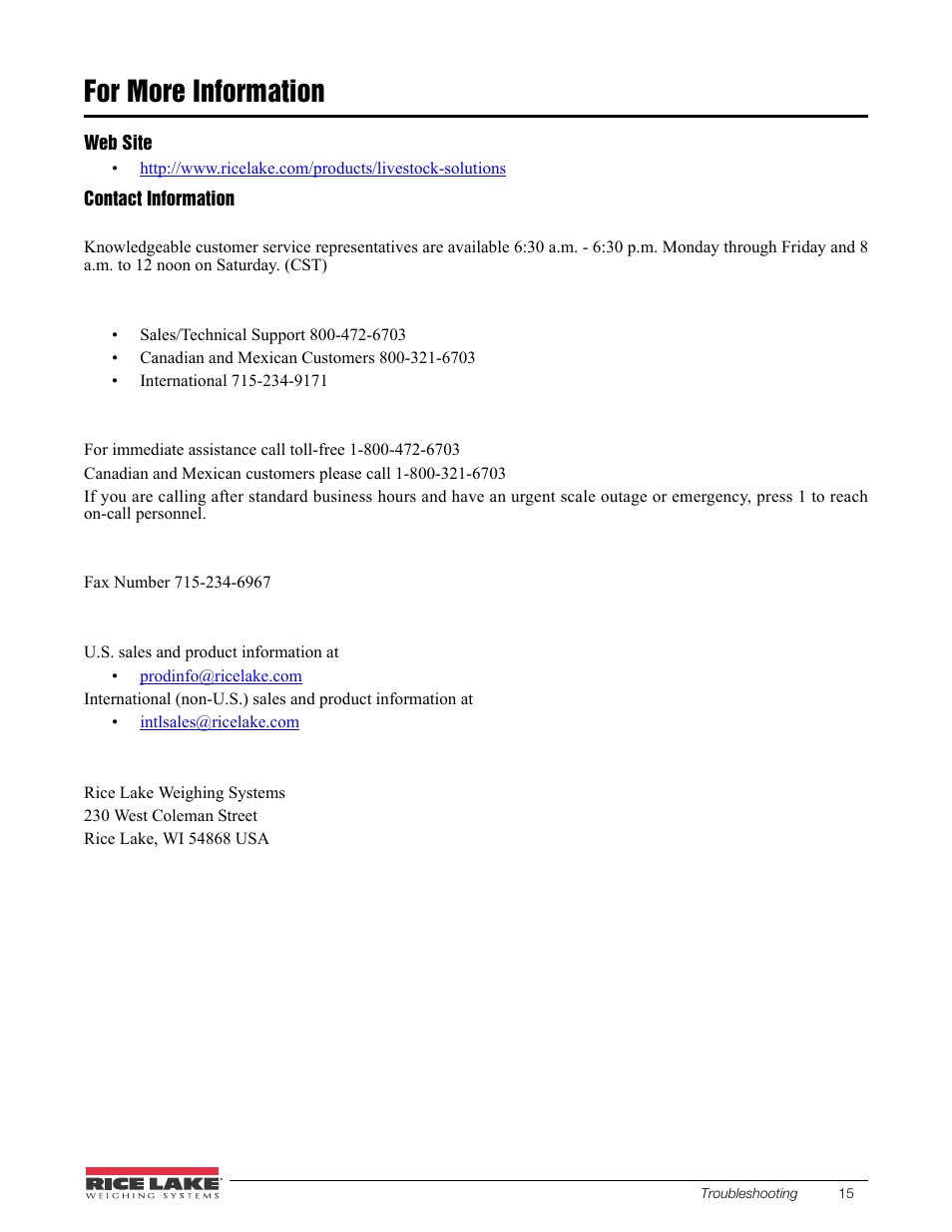 For more information | Rice Lake Farm Bars - KLU Series Universal Weighbars User Manual | Page 19 / 22