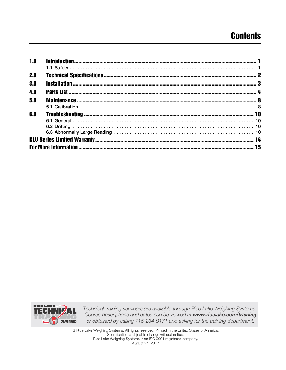 Rice Lake Farm Bars - KLU Series Universal Weighbars User Manual | Page 3 / 22
