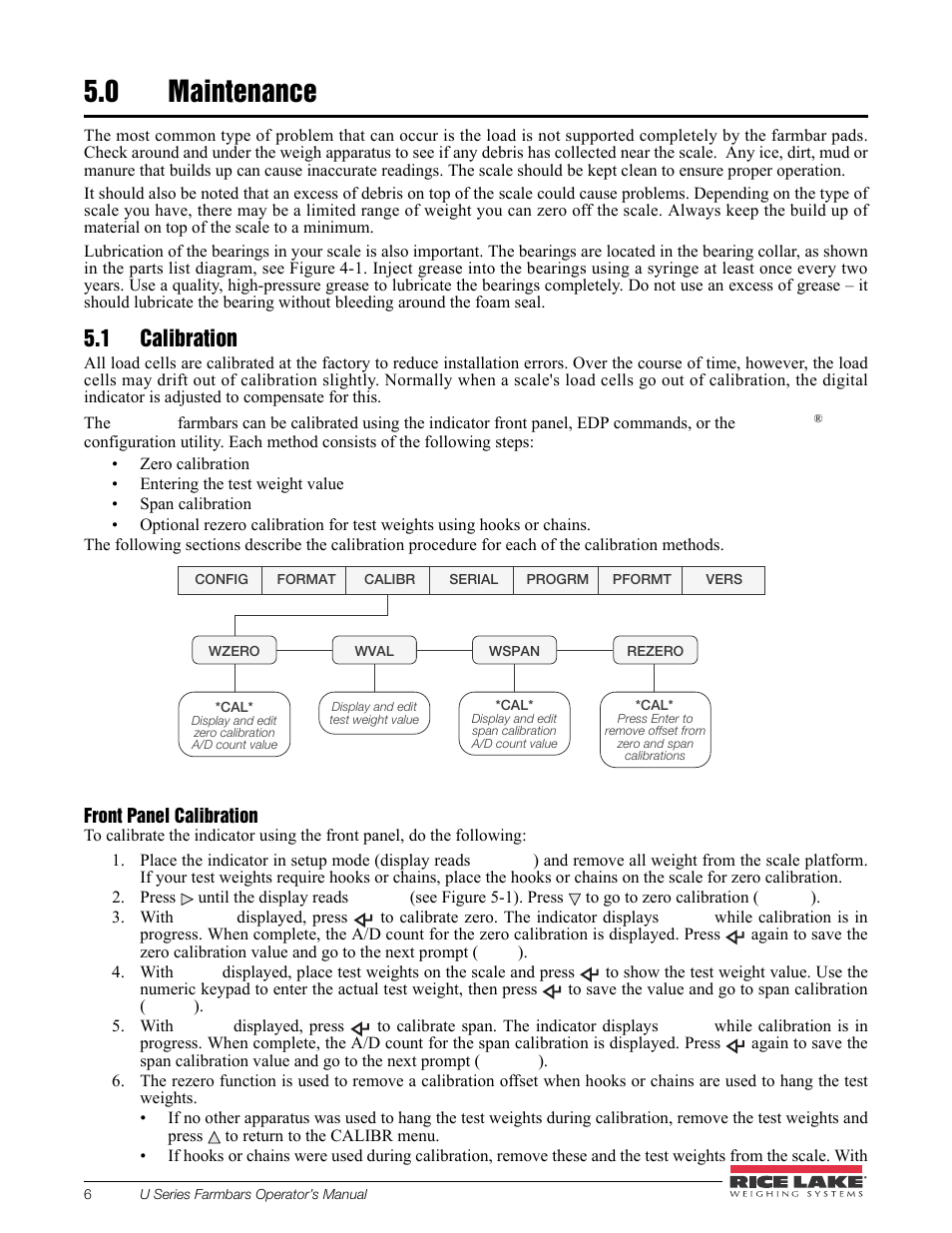 0 maintenance, 1 calibration, Maintenance | Rice Lake Farm Bars - U Series Universal Weighbars User Manual | Page 10 / 18