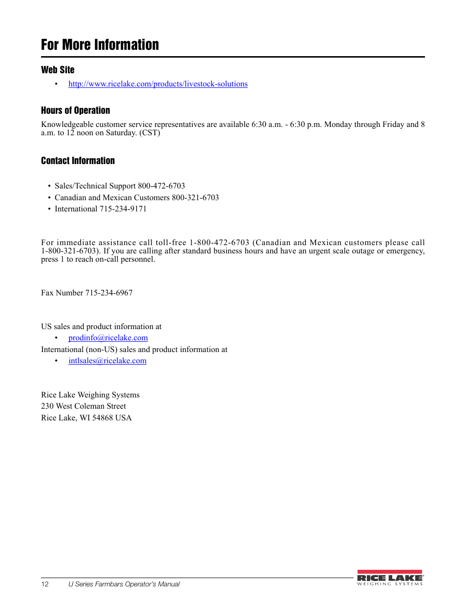 For more information | Rice Lake Farm Bars - U Series Universal Weighbars User Manual | Page 16 / 18