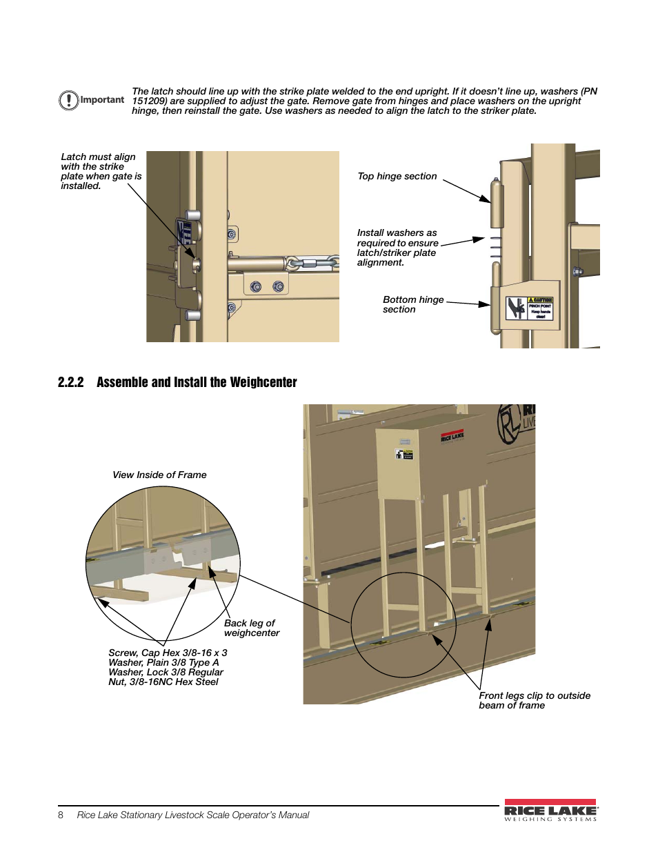2 assemble and install the weighcenter, Assemble and install the weighcenter | Rice Lake Mechanical Stationary Animal Scale - MAS-LM User Manual | Page 12 / 30