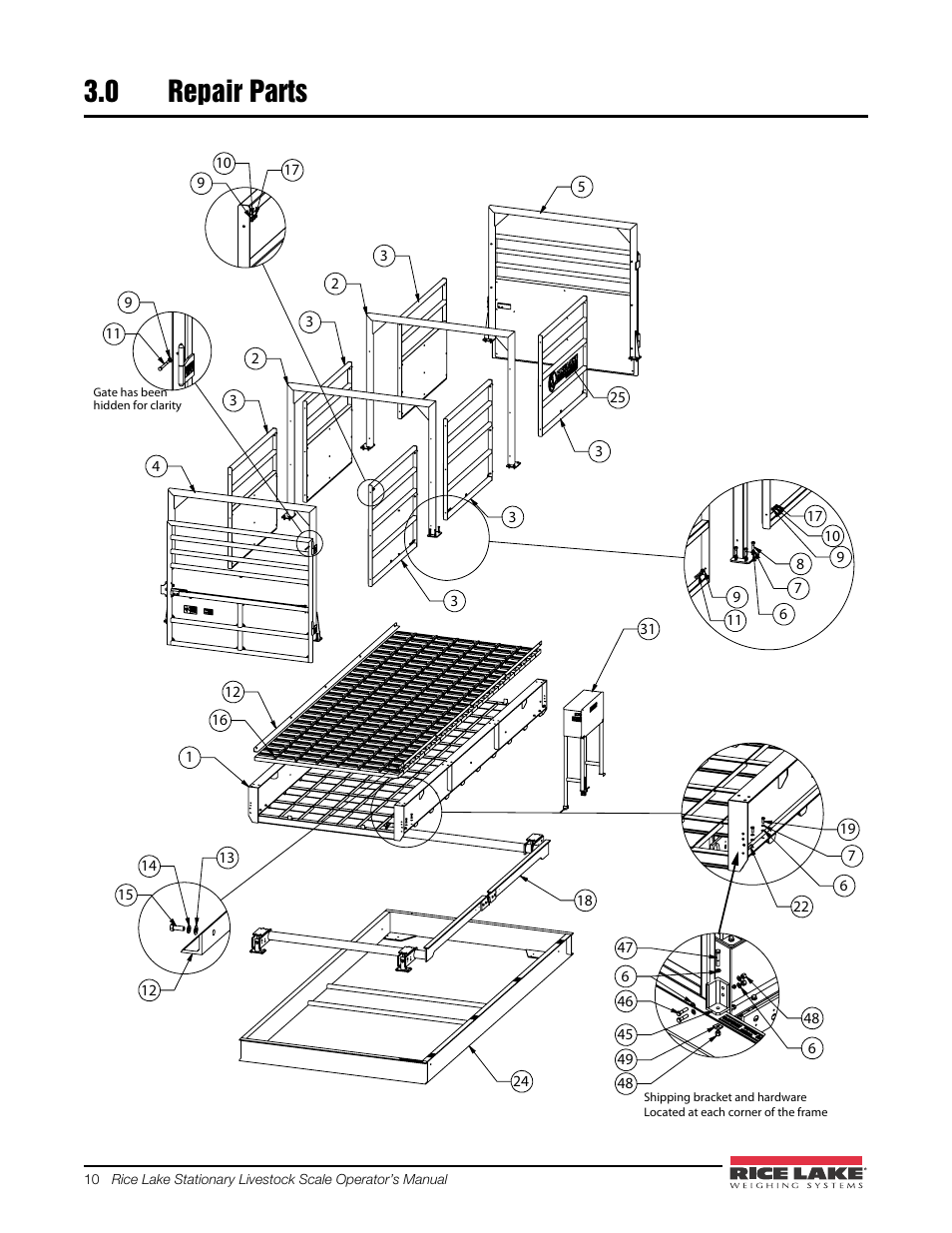 0 repair parts, Repair parts | Rice Lake Mechanical Stationary Animal Scale - MAS-LM User Manual | Page 14 / 30