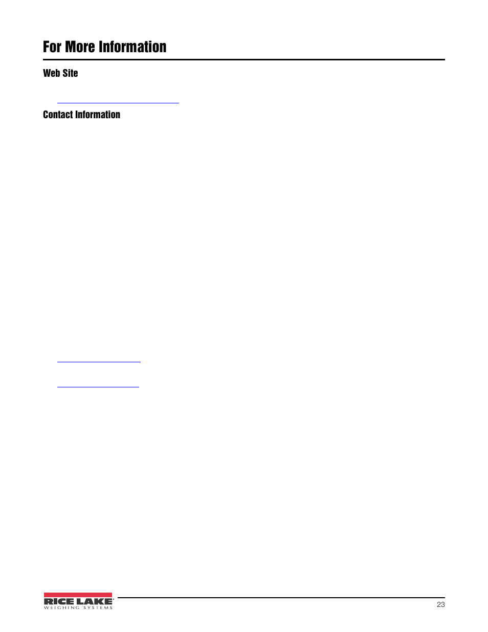 For more information | Rice Lake Mechanical Stationary Animal Scale - MAS-LM User Manual | Page 27 / 30