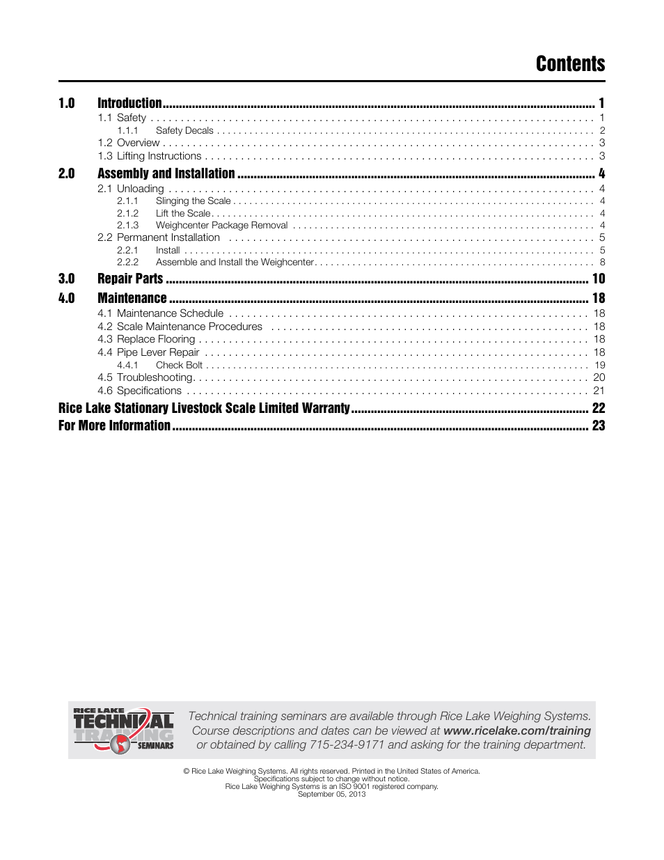 Rice Lake Mechanical Stationary Animal Scale - MAS-LM User Manual | Page 3 / 30