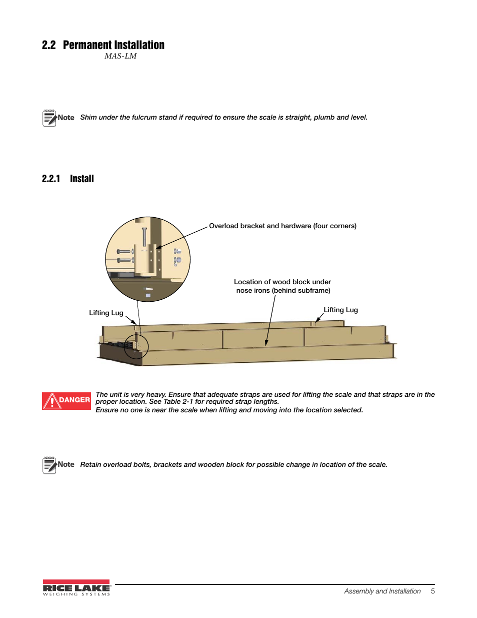 2 permanent installation, 1 install, Install | Rice Lake Mechanical Stationary Animal Scale - MAS-LM User Manual | Page 9 / 30