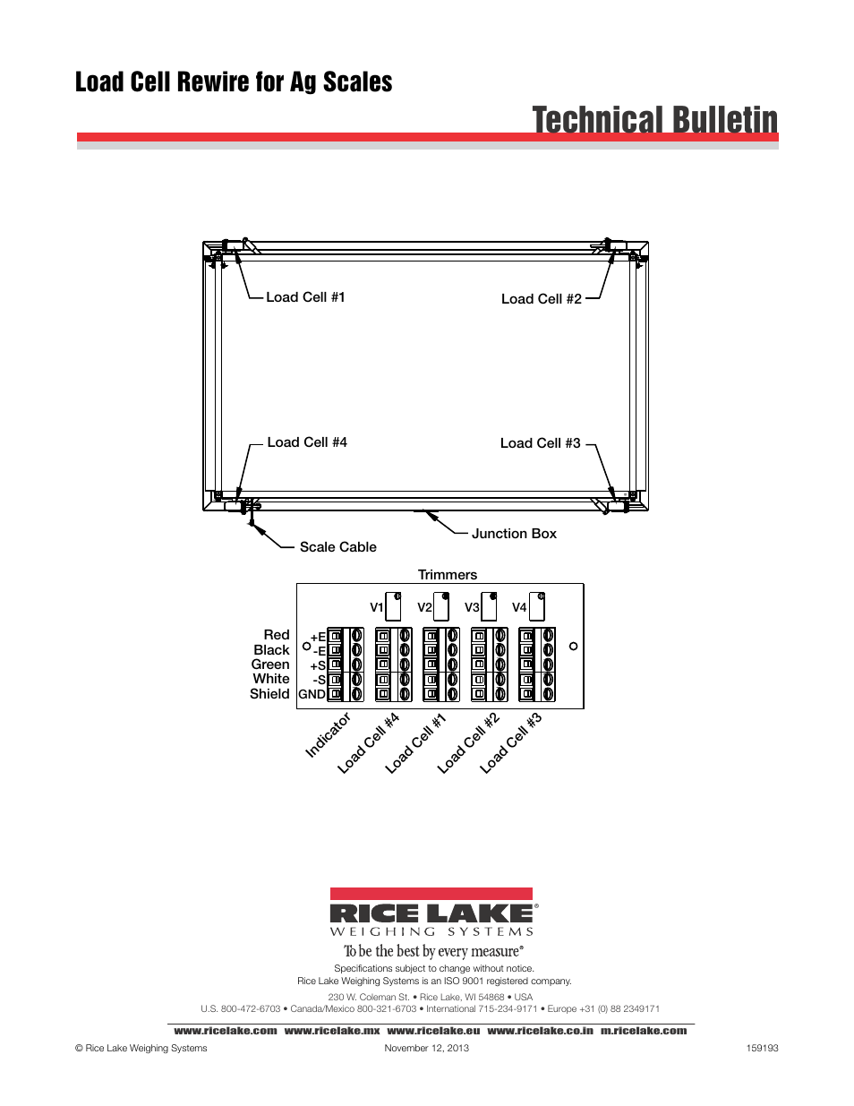 Rice Lake Stationary Livestock Scale - MAS-LC - Load Cell Wiring Revision User Manual | 1 page