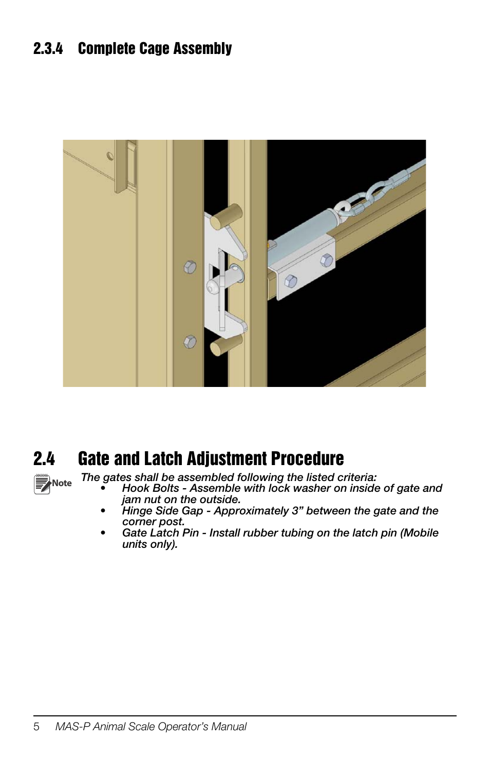 4 complete cage assembly, 4 gate and latch adjustment procedure, Complete cage assembly | Rice Lake Portable Group Animal Scale - MAS-P - Operators Manual User Manual | Page 16 / 36