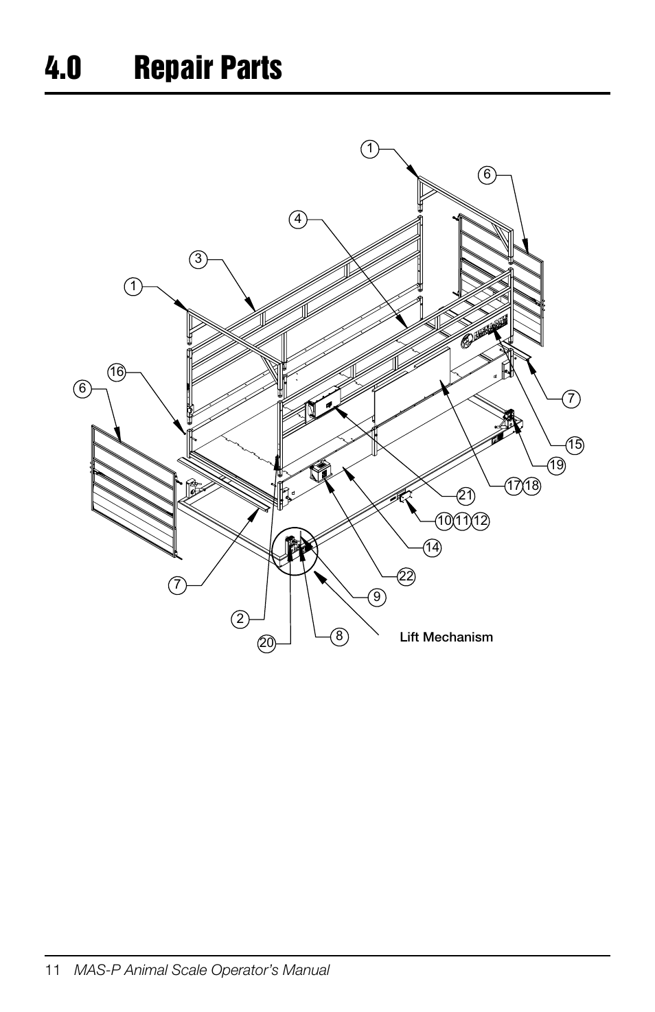 0 repair parts, Repair parts | Rice Lake Portable Group Animal Scale - MAS-P - Operators Manual User Manual | Page 22 / 36