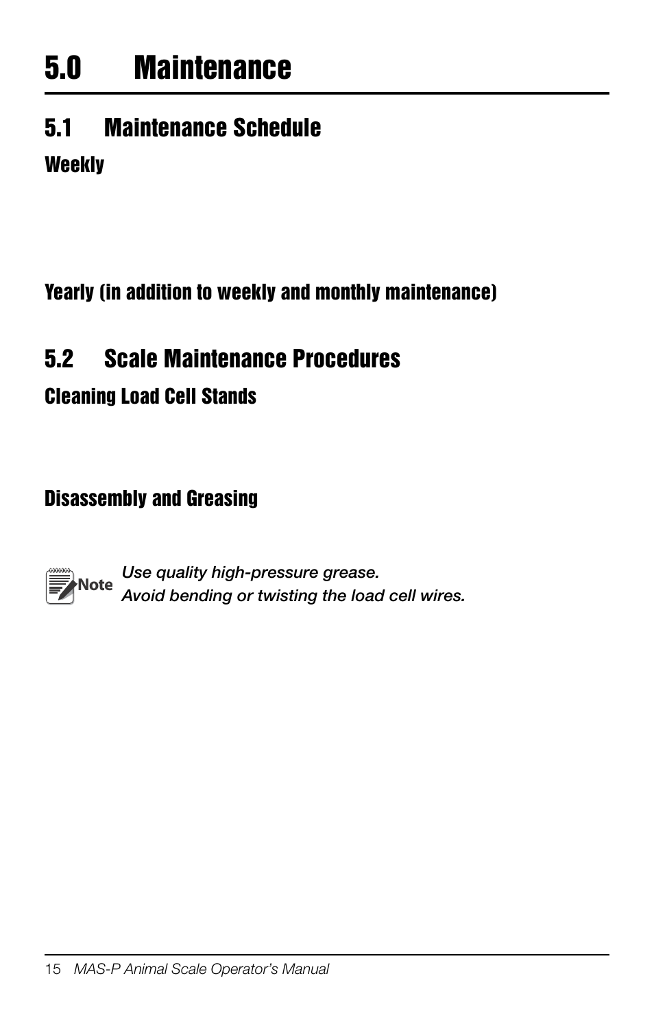 0 maintenance, 1 maintenance schedule, 2 scale maintenance procedures | Maintenance | Rice Lake Portable Group Animal Scale - MAS-P - Operators Manual User Manual | Page 26 / 36