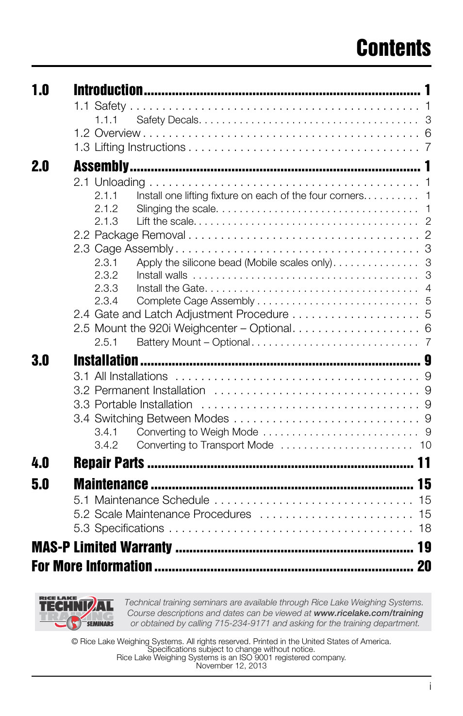 Rice Lake Portable Group Animal Scale - MAS-P - Operators Manual User Manual | Page 3 / 36