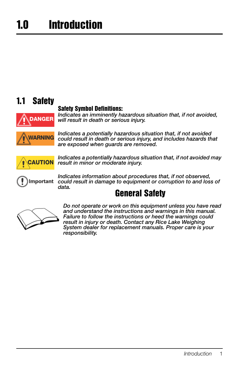 0 introduction, 1 safety, Introduction | General safety | Rice Lake Portable Group Animal Scale - MAS-P - Operators Manual User Manual | Page 5 / 36