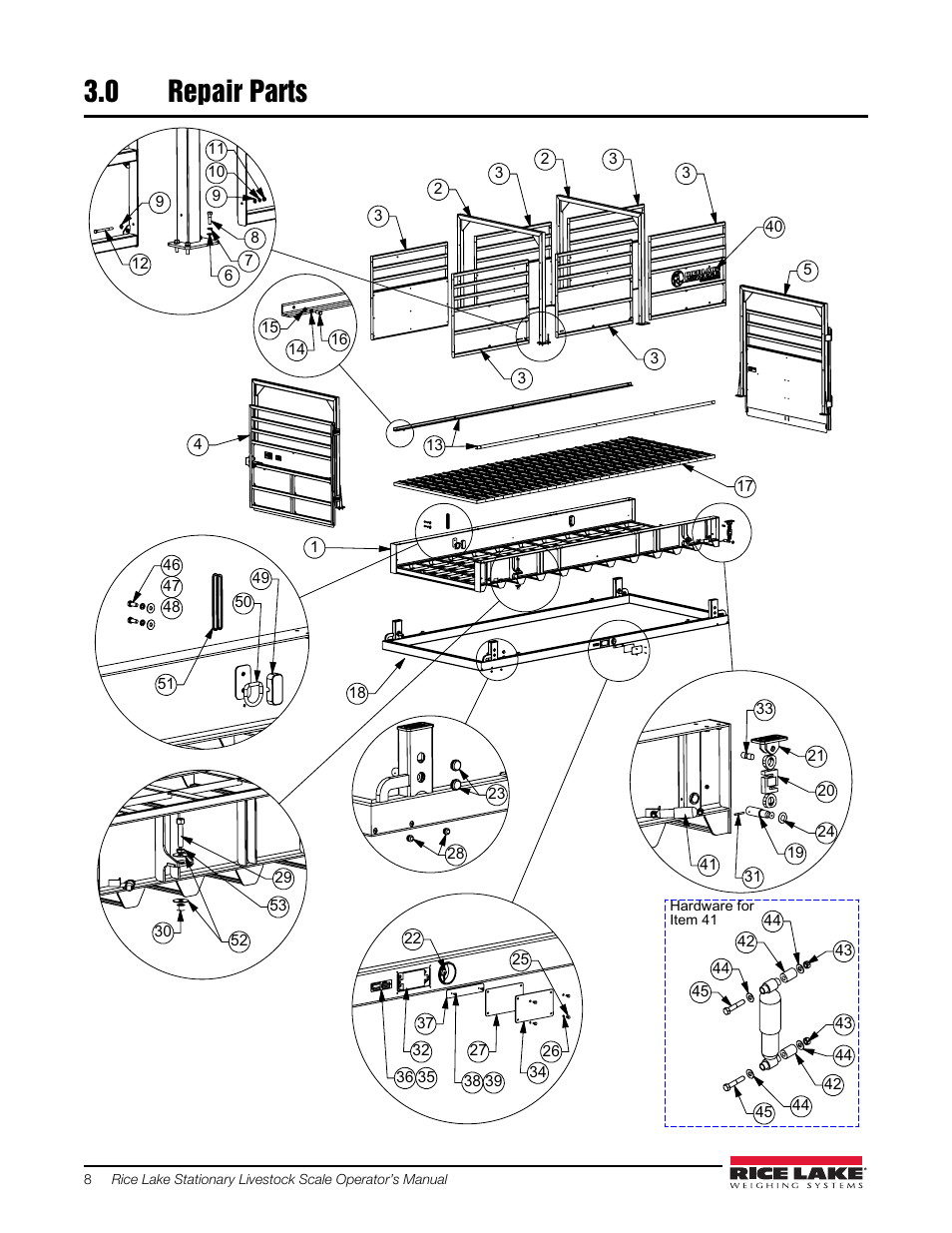 0 repair parts, Repair parts | Rice Lake Stationary Livestock Scale - MAS-LC - Operators Manual User Manual | Page 12 / 24