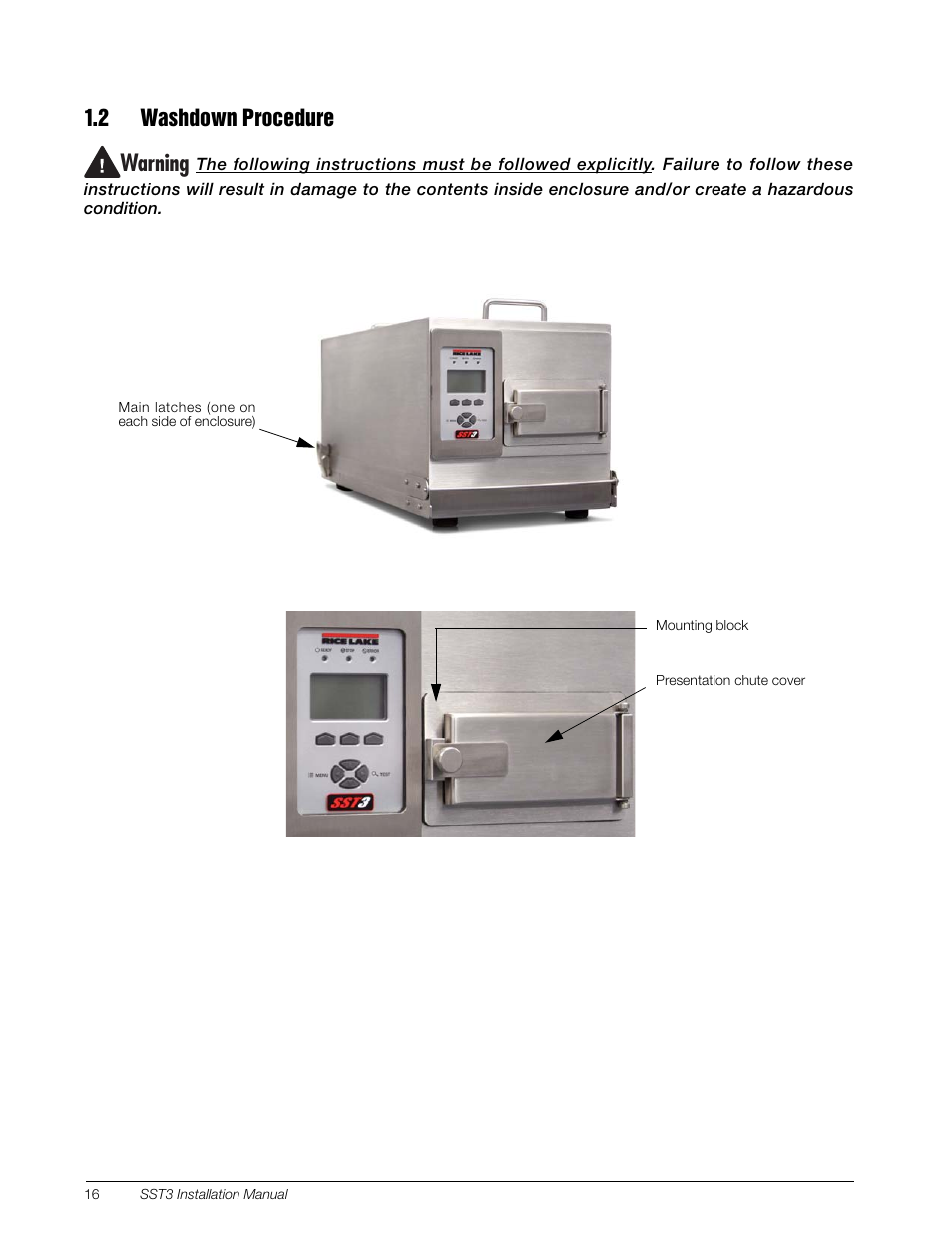 2 washdown procedure, Warning | Rice Lake SURVIVOR SST3 Washdown Printer User Manual | Page 19 / 50