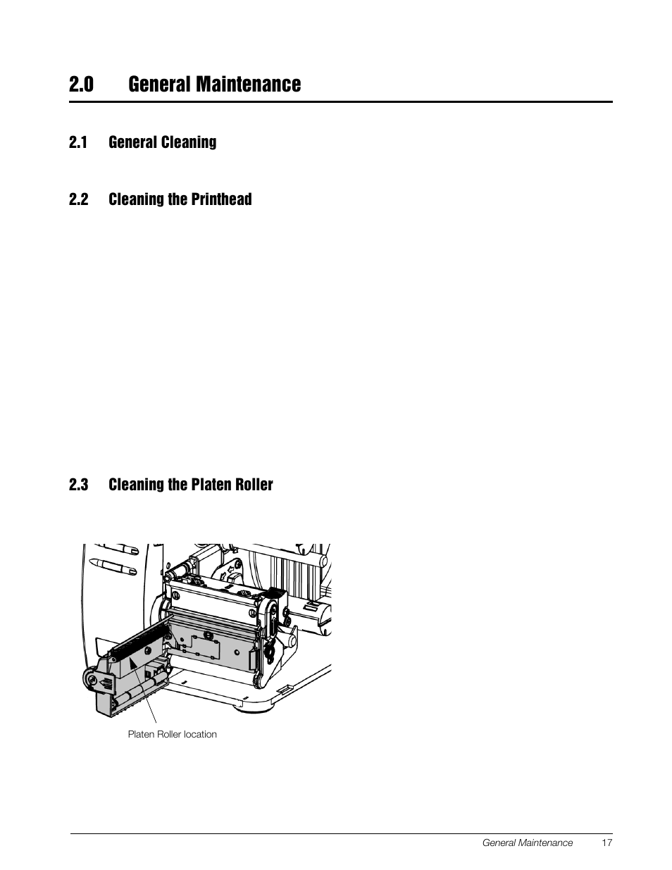 0 general maintenance, 1 general cleaning, 2 cleaning the printhead | 3 cleaning the platen roller | Rice Lake SURVIVOR SST3 Washdown Printer User Manual | Page 20 / 50