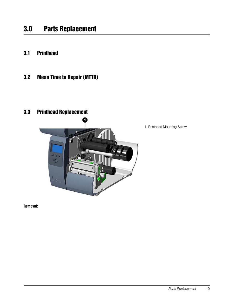 0 parts replacement, 1 printhead, 2 mean time to repair (mttr) | 3 printhead replacement | Rice Lake SURVIVOR SST3 Washdown Printer User Manual | Page 22 / 50