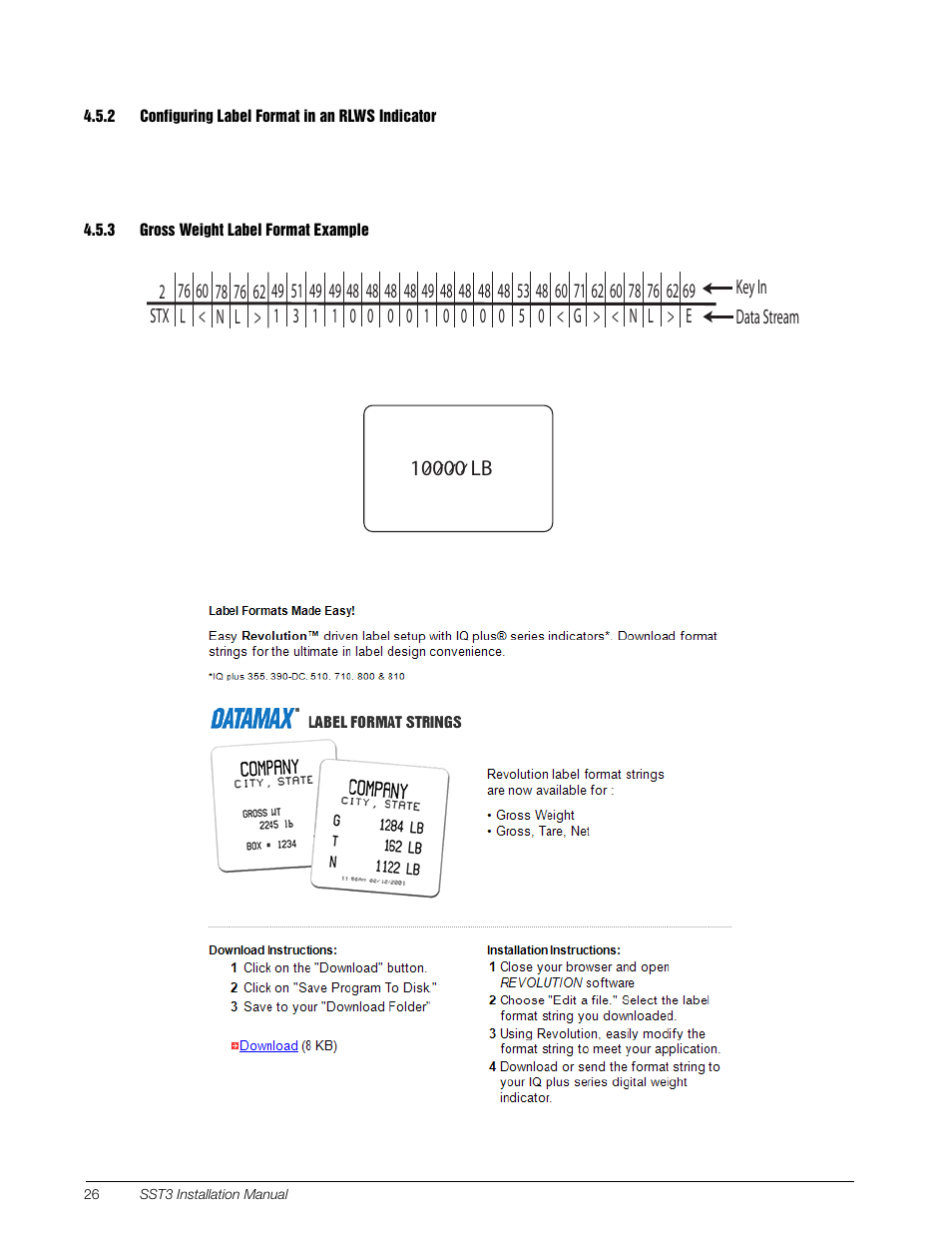 2 configuring label format in an rlws indicator, 3 gross weight label format example | Rice Lake SURVIVOR SST3 Washdown Printer User Manual | Page 29 / 50