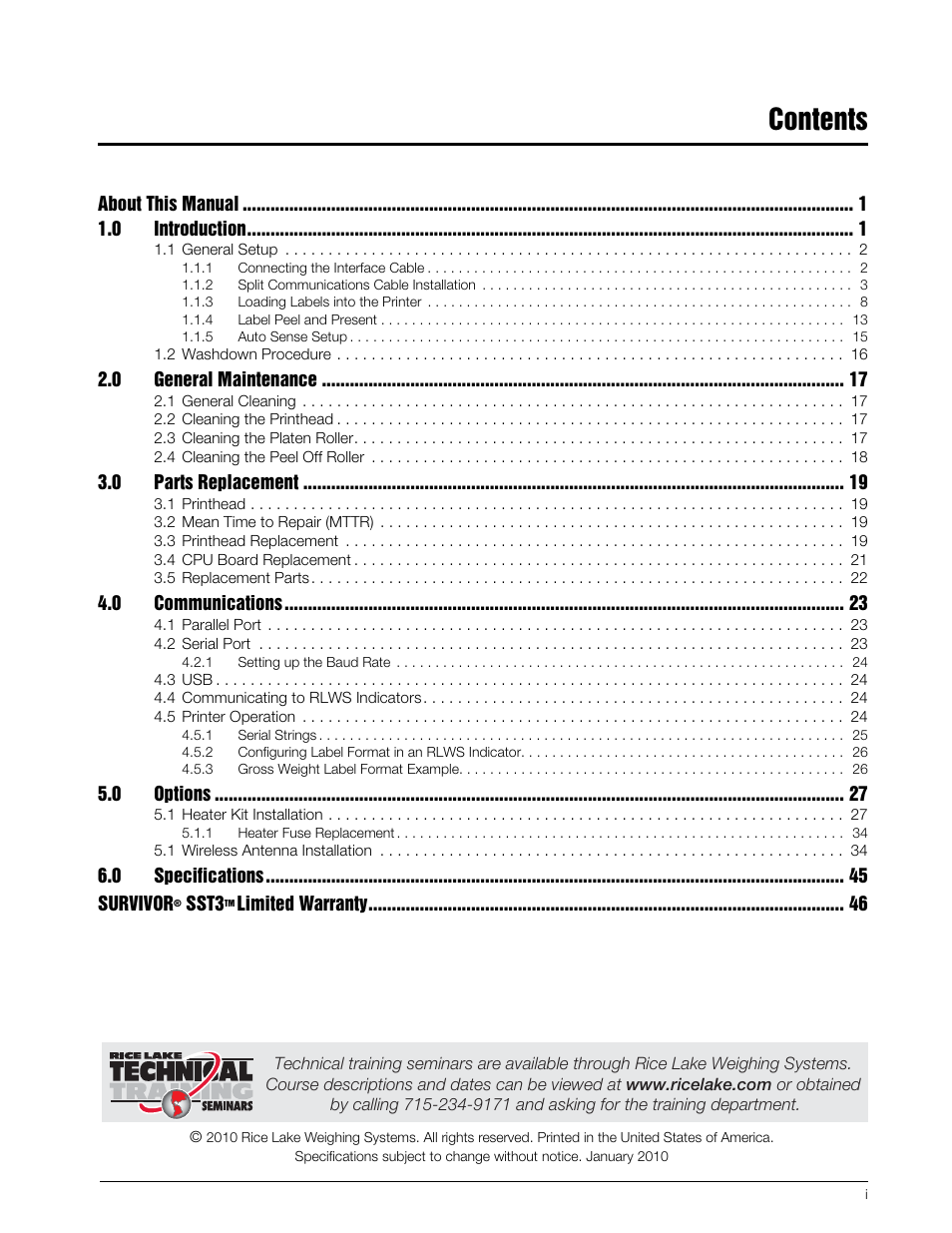 Rice Lake SURVIVOR SST3 Washdown Printer User Manual | Page 3 / 50